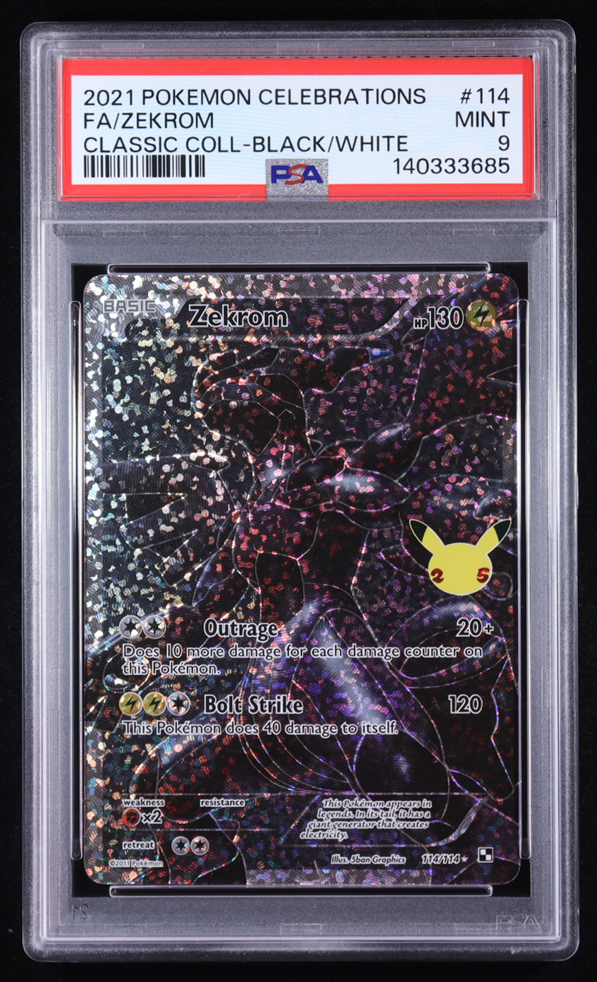 Zekrom 2021 Pokemon TCG Sword & Shield Celebrations Classic Collection Full Art Black/White #114 (PSA 9) at PristineAuction.com Zekrom 2021 Pokemon TCG Sword & Shield Celebrations Classic Collection Full Art Black/White #114 (PSA 9) at PristineAuction.com