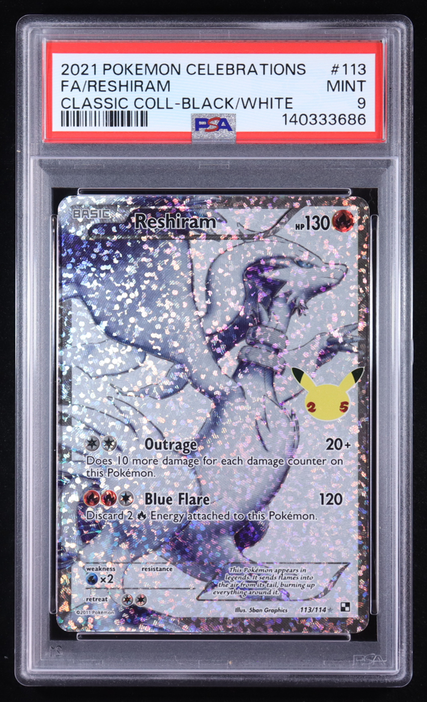 Reshiram 2021 Pokemon TCG Sword & Shield Celebrations Classic Collection Full Art Black/White #113 (PSA 9) at PristineAuction.com Reshiram 2021 Pokemon TCG Sword & Shield Celebrations Classic Collection Full Art Black/White #113 (PSA 9) at PristineAuction.com