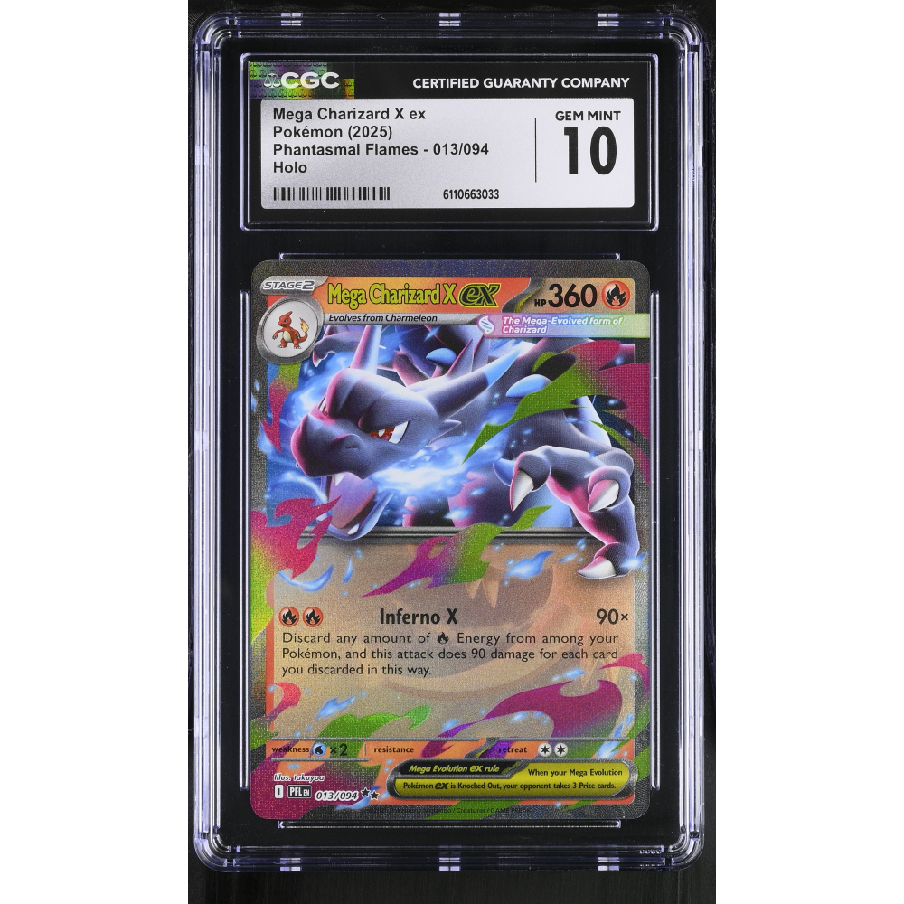 Mega Charizard X ex 2025 Pokemon TCG Mega Evolution Phantasmal Flames #013 RR Holo (CGC 10) at PristineAuction.com