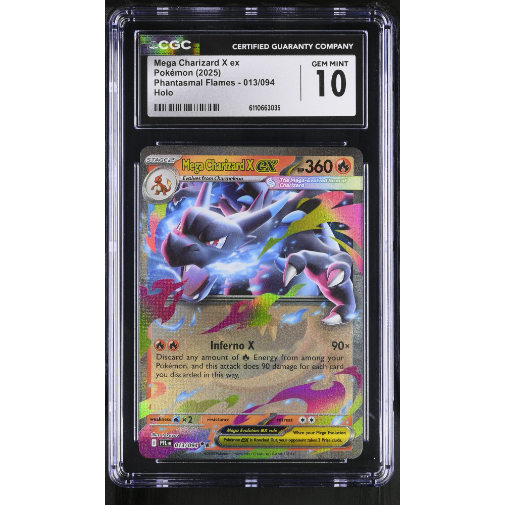 Mega Charizard X ex 2025 Pokemon TCG Mega Evolution Phantasmal Flames #013 RR Holo (CGC 10) at PristineAuction.com