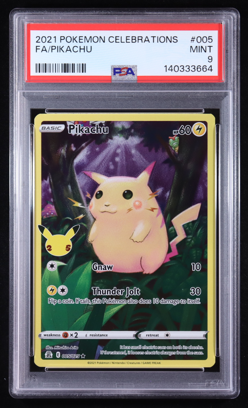 Pikachu 2021 Pokemon TCG Sword & Shield Celebrations Full Art #005 Holo (PSA 9) at PristineAuction.com Pikachu 2021 Pokemon TCG Sword & Shield Celebrations Full Art #005 Holo (PSA 9) at PristineAuction.com