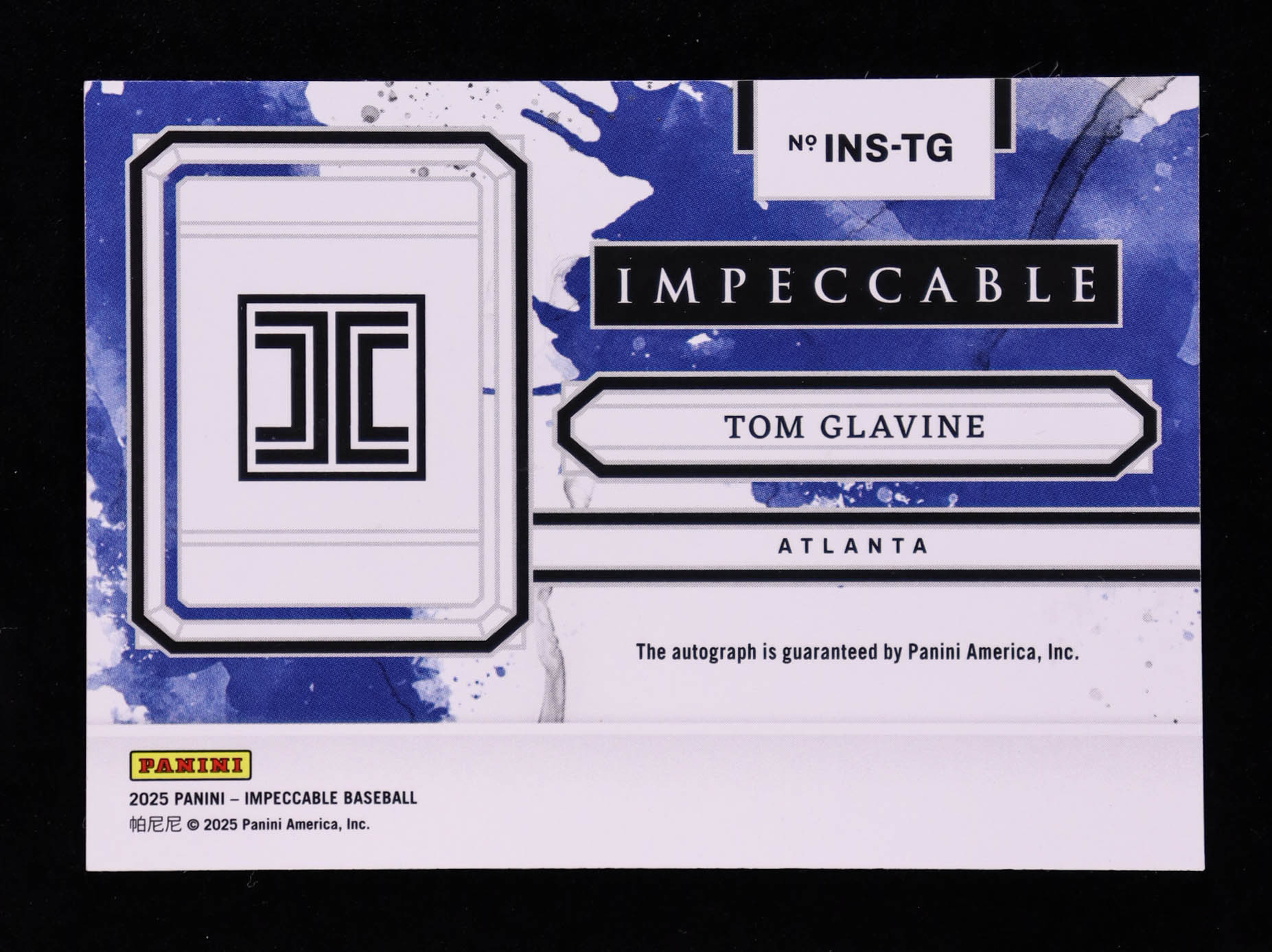 Tom Glavine 2025 Panini Impeccable Impeccable Numbers Signatures #1 #08/47 at PristineAuction.com Tom Glavine 2025 Panini Impeccable Impeccable Numbers Signatures #1 #08/47 at PristineAuction.com