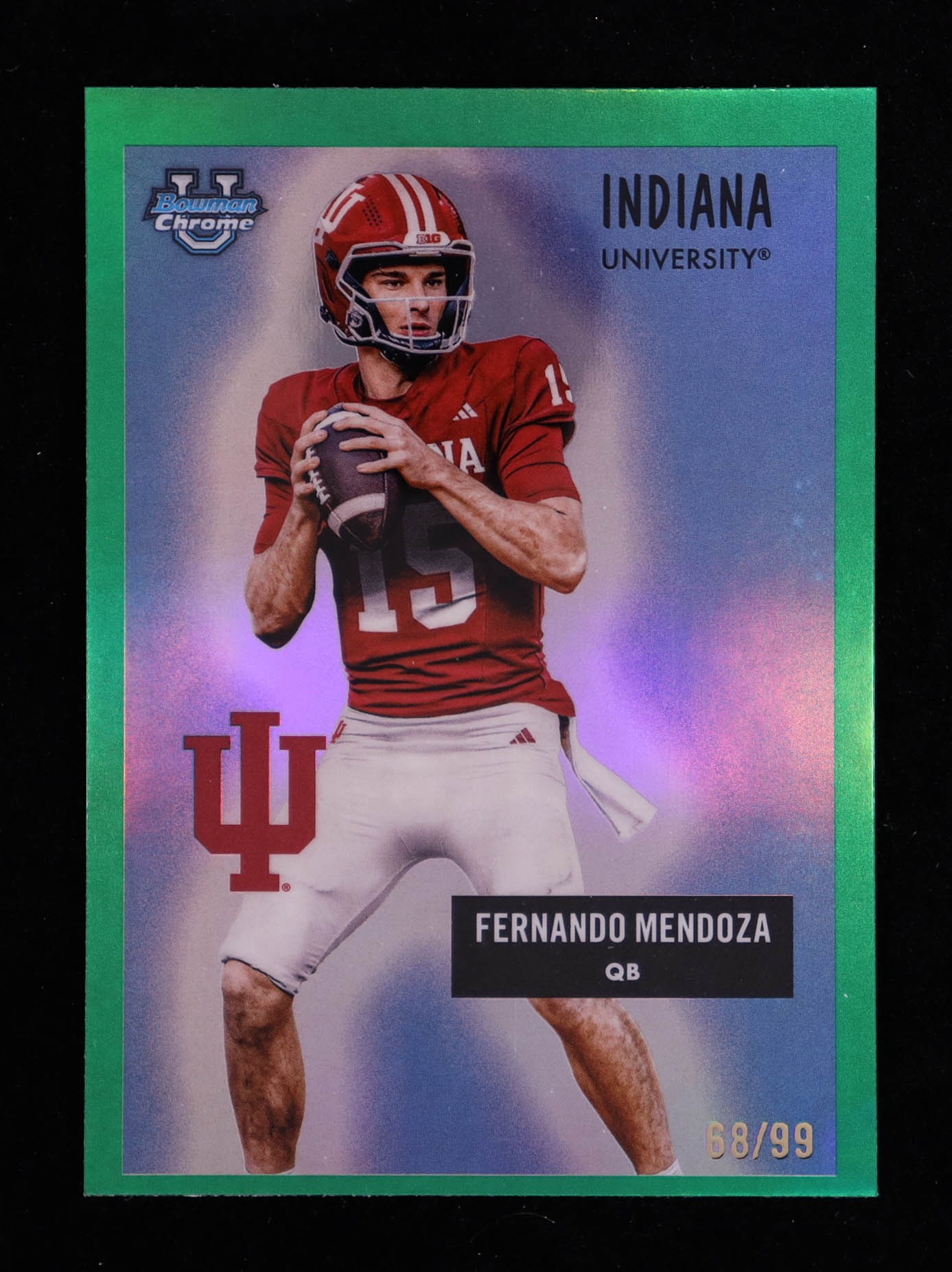 Fernando Mendoza 2025 Bowman Chrome University '55 Bowman Green Refractors #55AV19 RC #68/99 at PristineAuction.com Fernando Mendoza 2025 Bowman Chrome University '55 Bowman Green Refractors #55AV19 RC #68/99 at PristineAuction.com