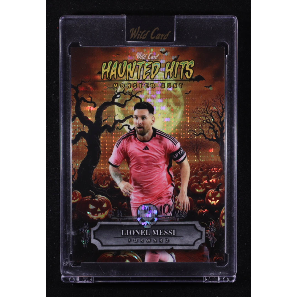 Lionel Messi 2025 Wild Card Haunted Hits Monster Hunt Pumpkin Patch Orange Pulsar #HHPLM #1/1 at PristineAuction.com