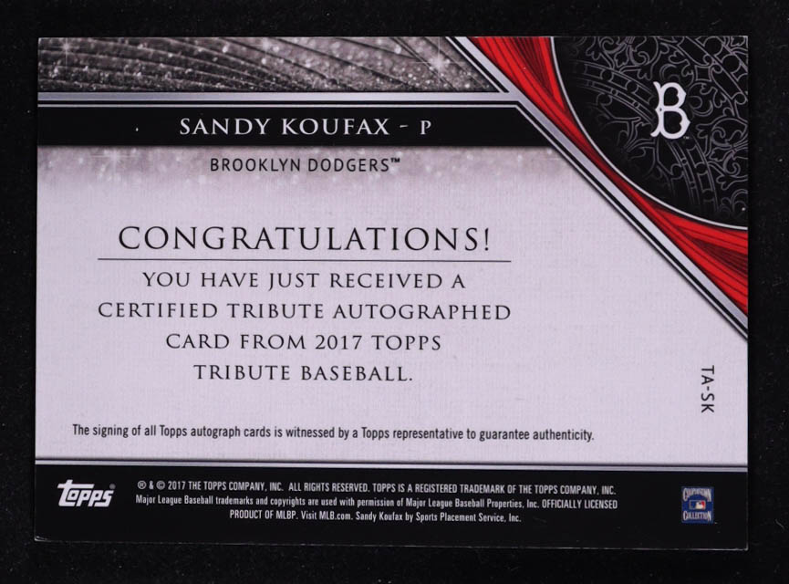 Sandy Koufax 2017 Topps Tribute Autographs #TASK #06/15 at PristineAuction.com Sandy Koufax 2017 Topps Tribute Autographs #TASK #06/15 at PristineAuction.com