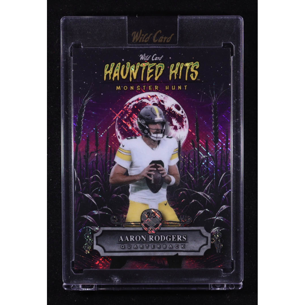 Aaron Rodgers 2025 Wild Card Haunted Hits Monster Hunt Cornfield Purple Cross Hatch Foil #HHCFAR #2/3 at PristineAuction.com