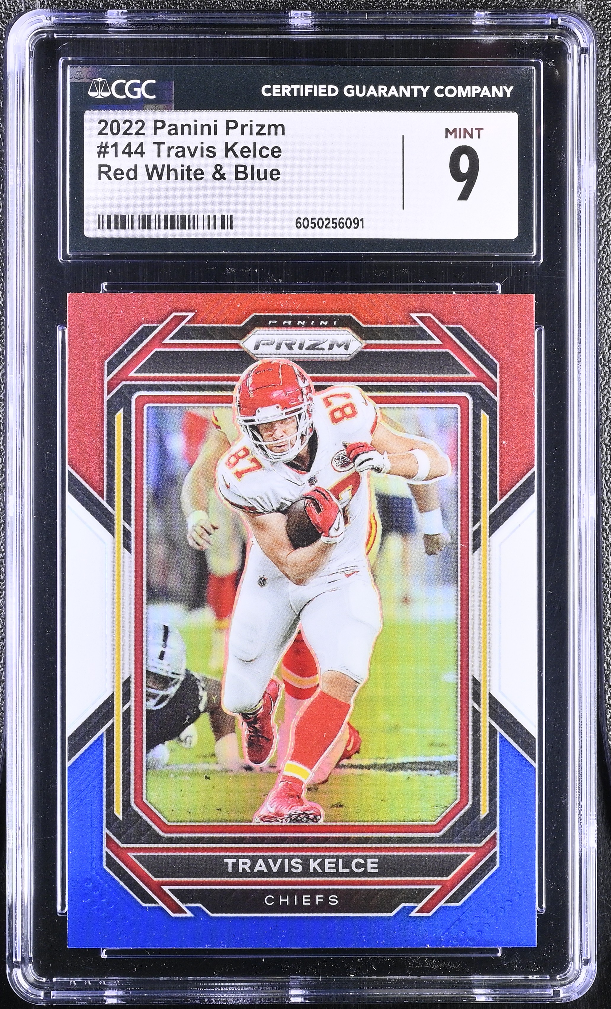 Travis Kelce 2022 Panini Prizm Prizms Red White and Blue #144 (CGC 9) at PristineAuction.com Travis Kelce 2022 Panini Prizm Prizms Red White and Blue #144 (CGC 9) at PristineAuction.com