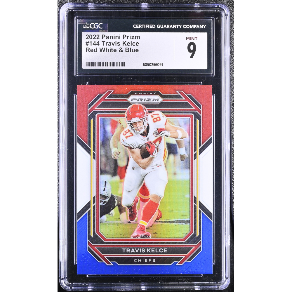 Travis Kelce 2022 Panini Prizm Prizms Red White and Blue #144 (CGC 9) at PristineAuction.com