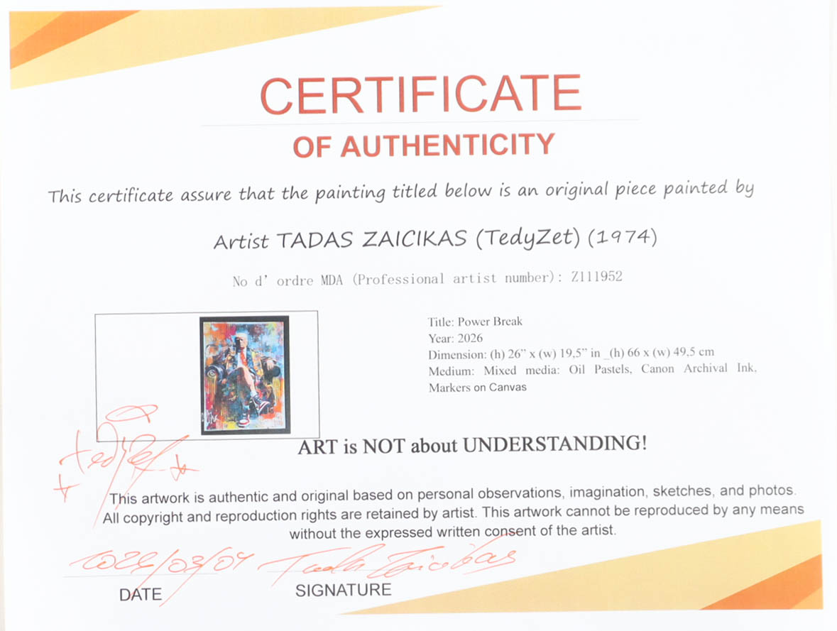 "Power Break" 2026 19x26 Original Painting on Canvas by Tadas Zaicikas | TedyZet (Zaicikas) at PristineAuction.com "Power Break" 2026 19x26 Original Painting on Canvas by Tadas Zaicikas | TedyZet (Zaicikas) at PristineAuction.com