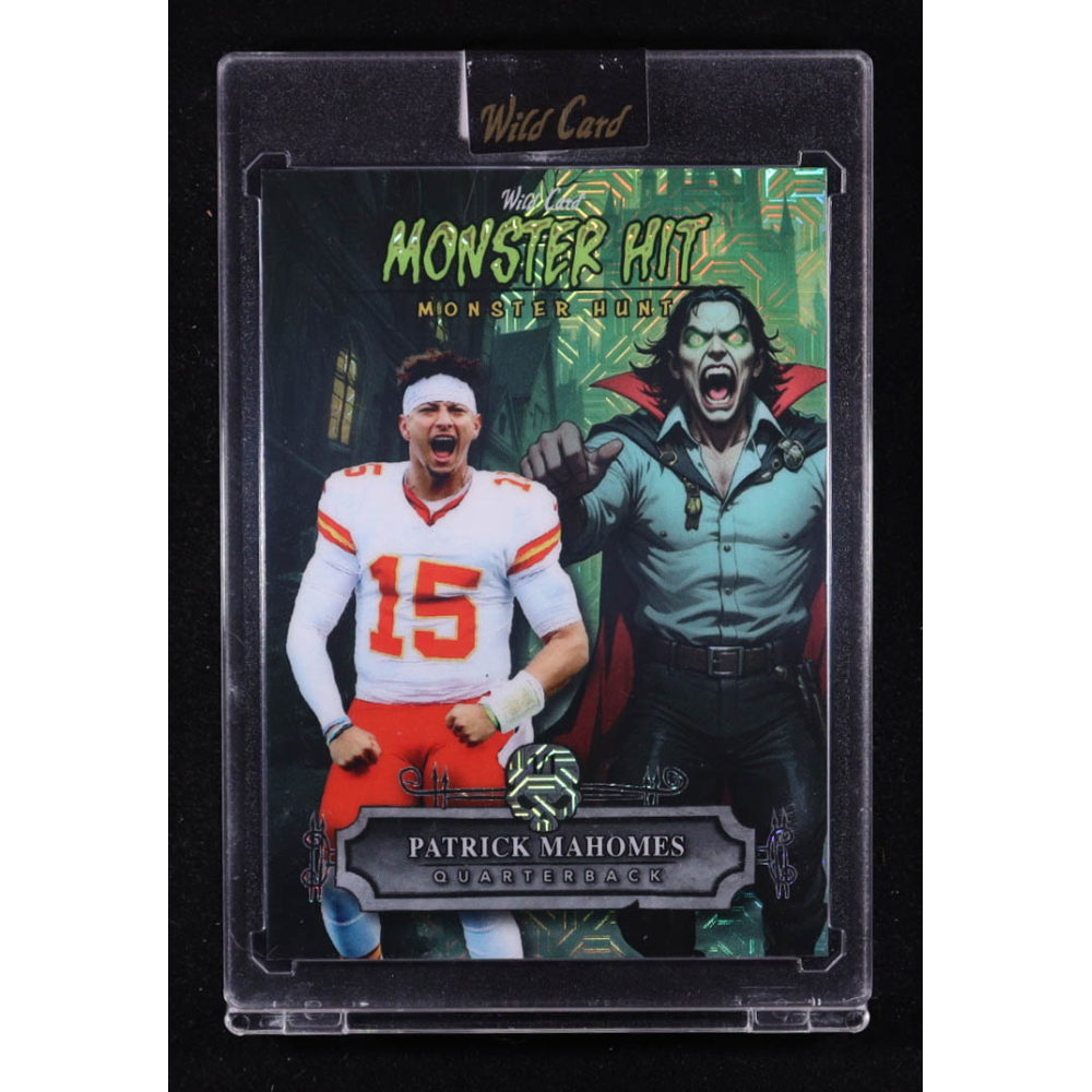 Patrick Mahomes II 2025 Wild Card Monster Hit Monster Hunt Count Dracula Green Mojo #MHCDPM #1/1 at PristineAuction.com
