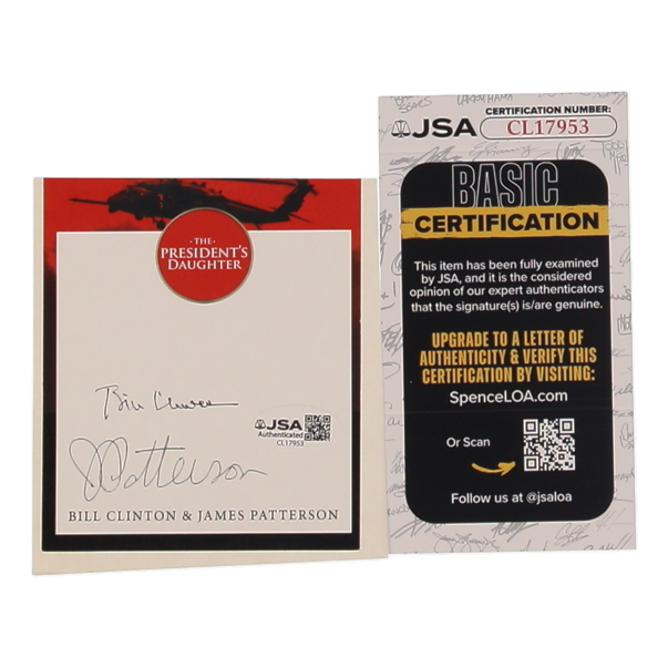 James Patterson & Bill Clinton Signed "The President's Daughter" Bookplate (JSA) at PristineAuction.com James Patterson & Bill Clinton Signed "The President's Daughter" Bookplate (JSA) at PristineAuction.com