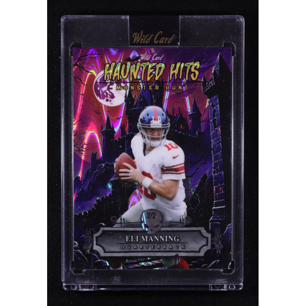 Eli Manning 2025 Wild Card Haunted Hits Monster Hunt Creepy Castle Purple Lava #HHCCEM #2/2 at PristineAuction.com