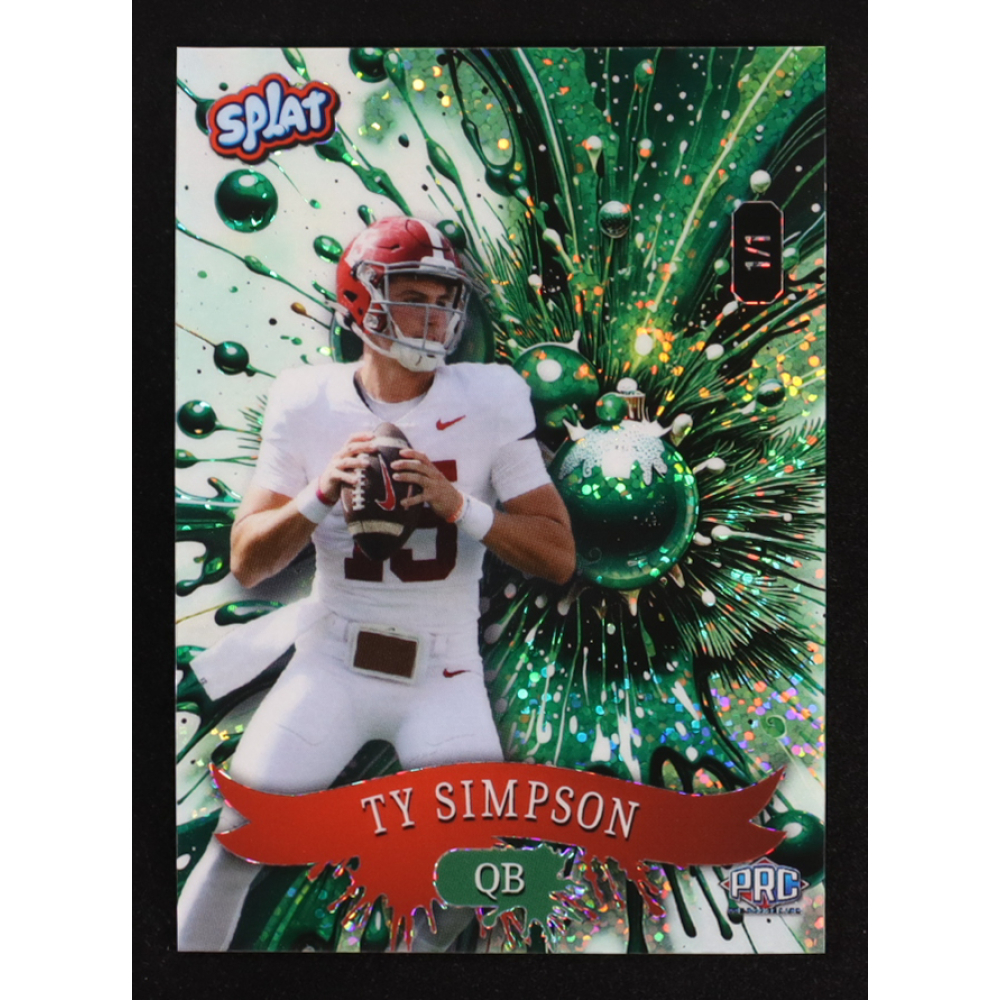 Ty Simpson 2025 Wild Card Splat Holiday Edition Green #SCF0RB30-TS #1/1 RC at PristineAuction.com