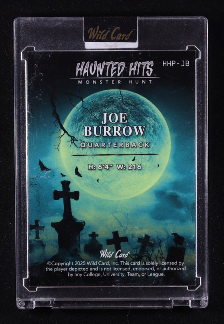 Joe Burrow 2025 Wild Card Haunted Hits Monster Hunt Pumpkin Patch Yellow Rainbow Foil #HHPJB #1/3 at PristineAuction.com Joe Burrow 2025 Wild Card Haunted Hits Monster Hunt Pumpkin Patch Yellow Rainbow Foil #HHPJB #1/3 at PristineAuction.com