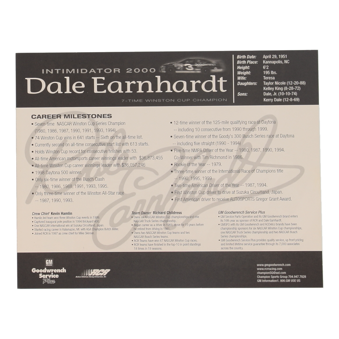 Dale Earnhardt Sr. Signed 8x10 Hero Card (JSA) at PristineAuction.com Dale Earnhardt Sr. Signed 8x10 Hero Card (JSA) at PristineAuction.com