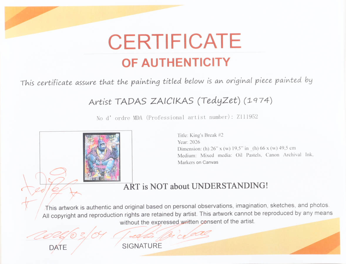 "Kings Break #2" 2026 19x26 Original Painting on Canvas by Tadas Zaicikas | TedyZet (Zaicikas) at PristineAuction.com "Kings Break #2" 2026 19x26 Original Painting on Canvas by Tadas Zaicikas | TedyZet (Zaicikas) at PristineAuction.com