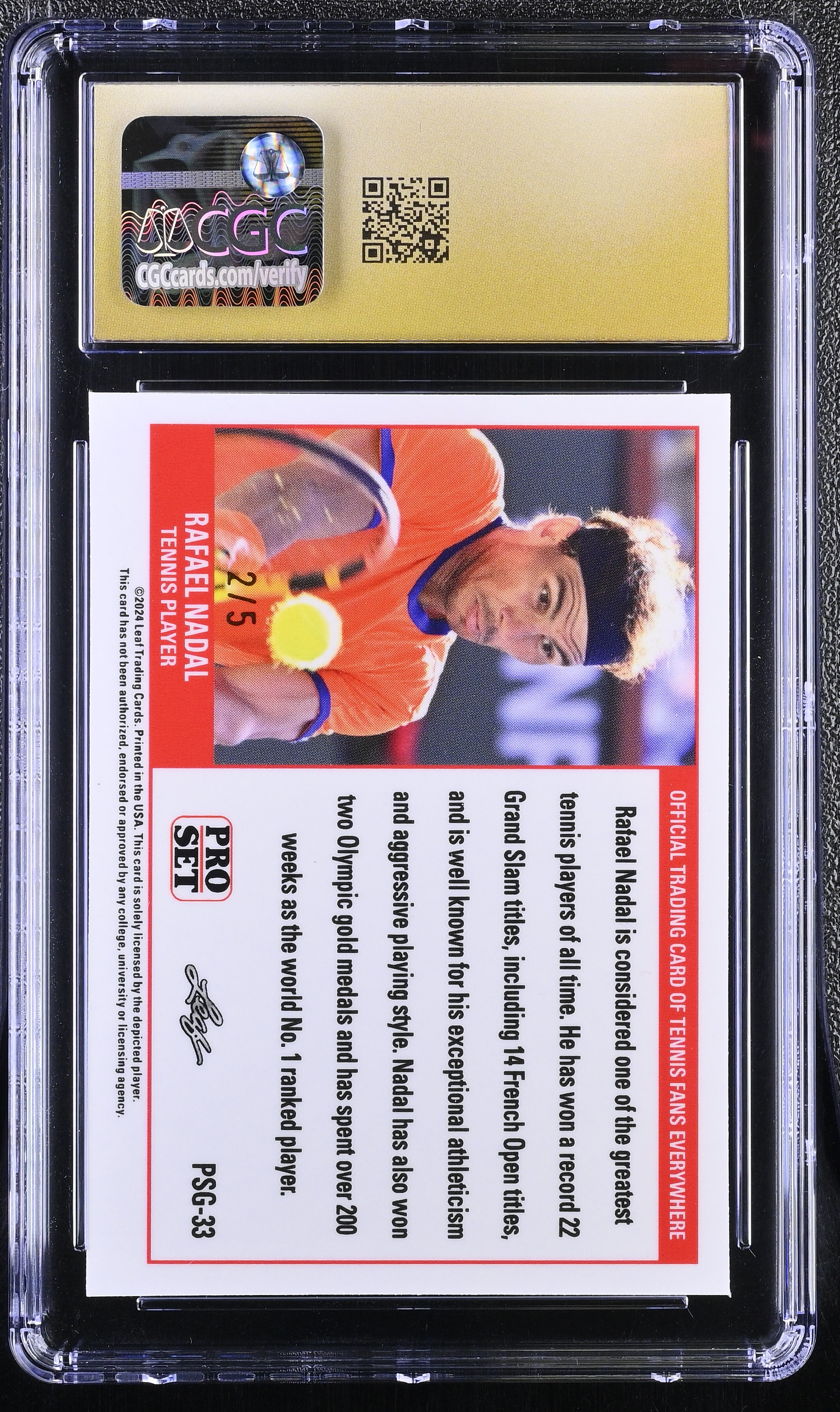 Rafael Nadal 2023 Leaf Web Exclusives Pro Set Rainbow #PSG33 #2/5 (CGC 10 | Pristine Black Label) at PristineAuction.com Rafael Nadal 2023 Leaf Web Exclusives Pro Set Rainbow #PSG33 #2/5 (CGC 10 | Pristine Black Label) at PristineAuction.com