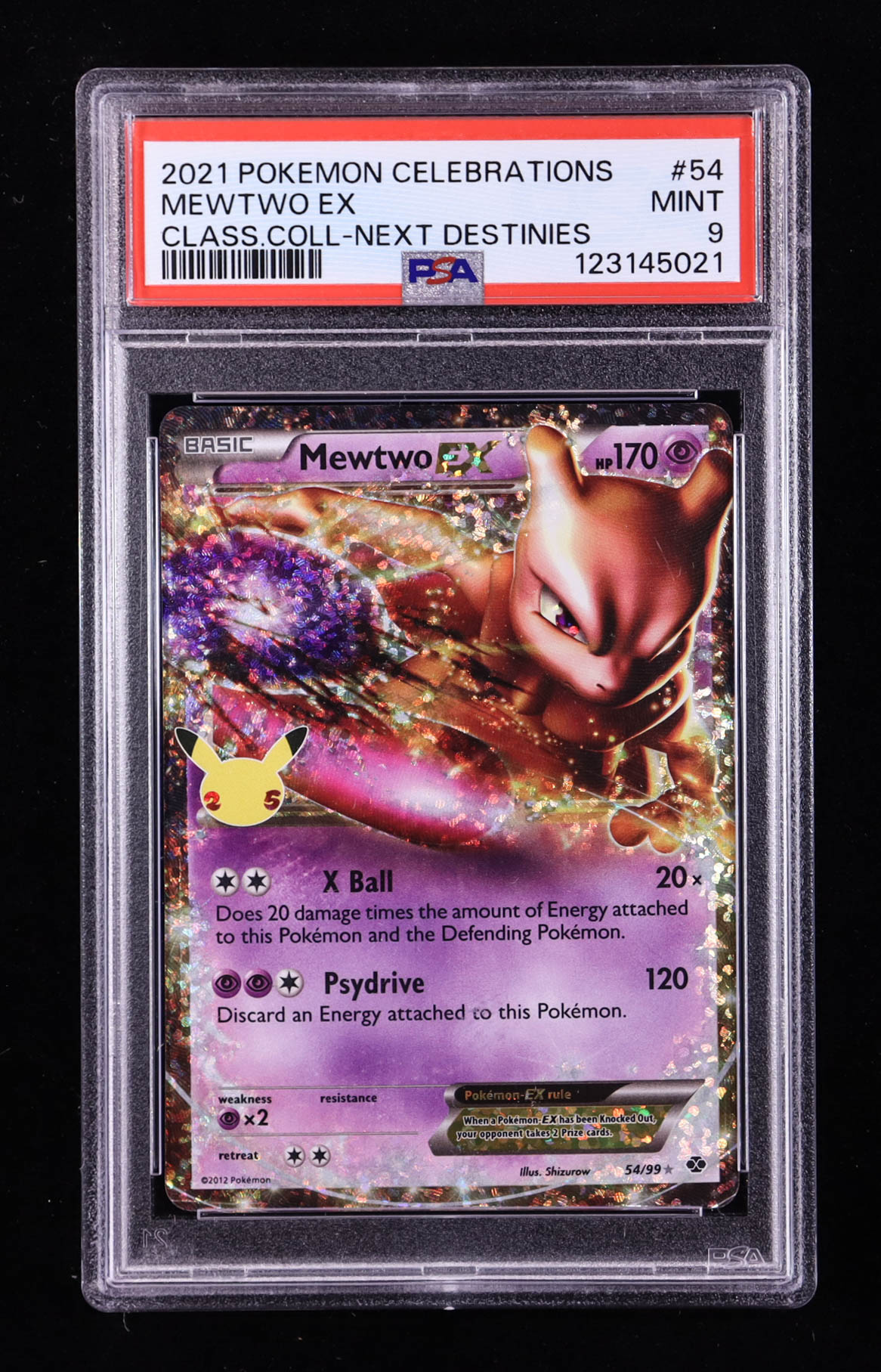Mewtwo EX 2021 Pokemon TCG Sword & Shield Celebrations #54 TEXTURED CONFETTI HOLO (PSA 9) at PristineAuction.com Mewtwo EX 2021 Pokemon TCG Sword & Shield Celebrations #54 TEXTURED CONFETTI HOLO (PSA 9) at PristineAuction.com