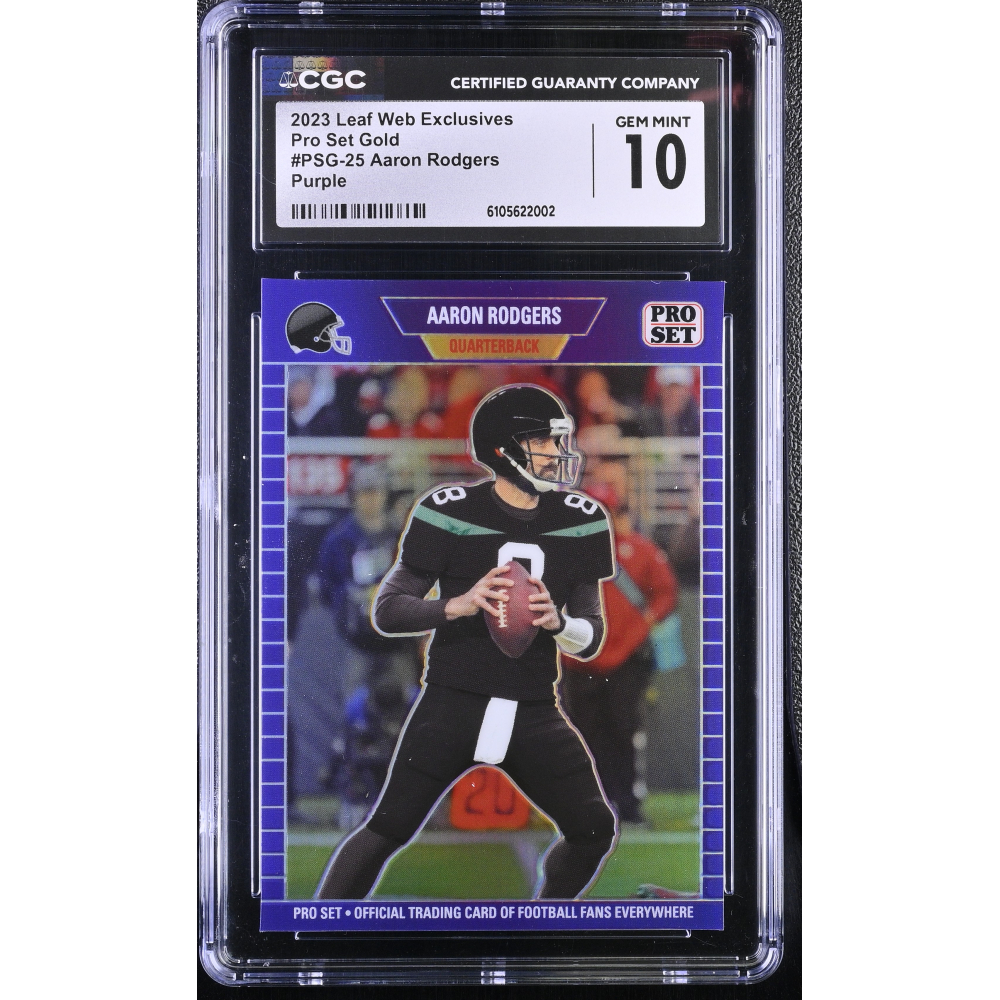 Aaron Rodgers 2023 Leaf Web Exclusives Pro Set Purple #PSG25 #1/15 (CGC 10) at PristineAuction.com