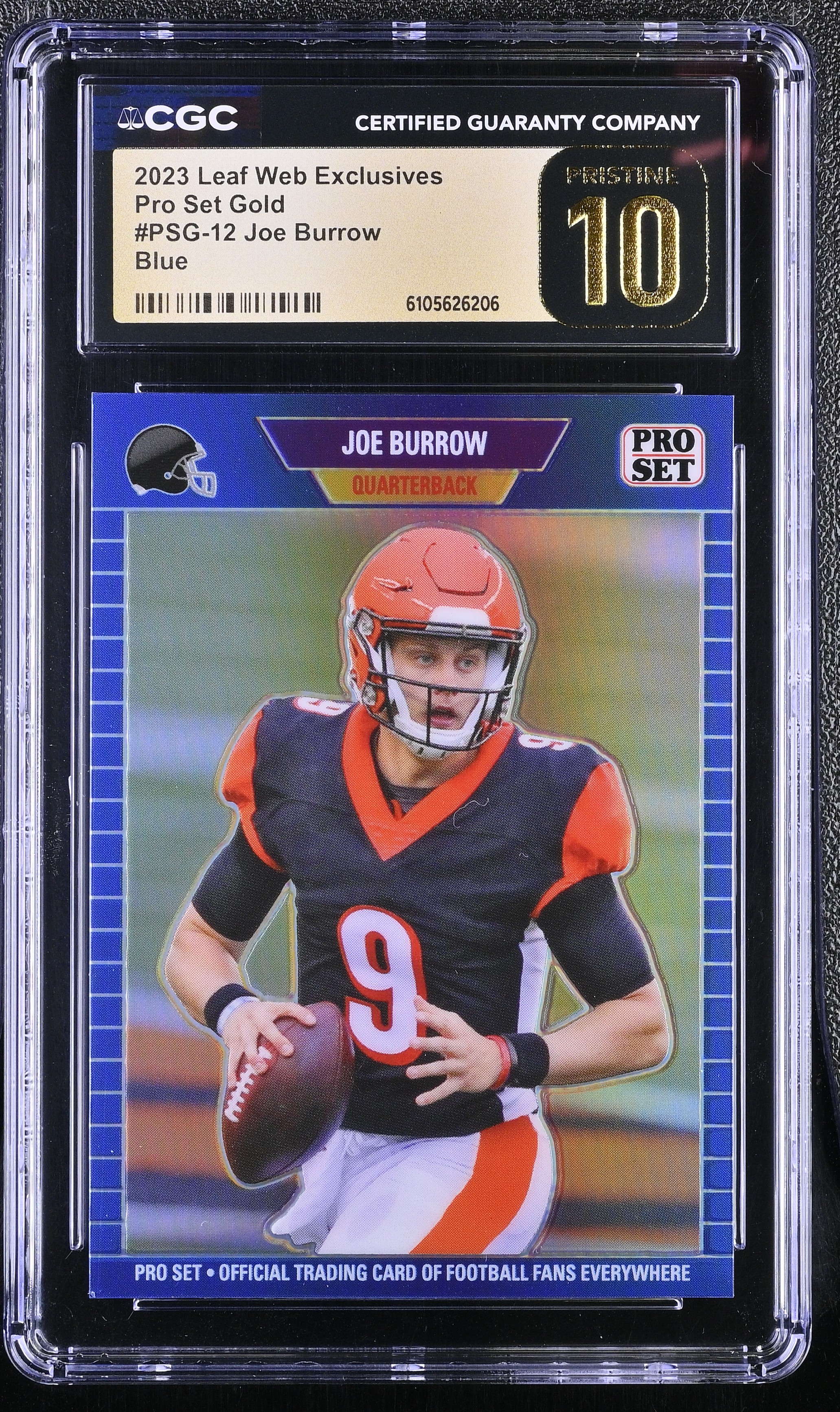 Joe Burrow 2023 Leaf Web Exclusives Pro Set Blue #PSG12 #25/25 (CGC 10 | Pristine Black Label) at PristineAuction.com Joe Burrow 2023 Leaf Web Exclusives Pro Set Blue #PSG12 #25/25 (CGC 10 | Pristine Black Label) at PristineAuction.com