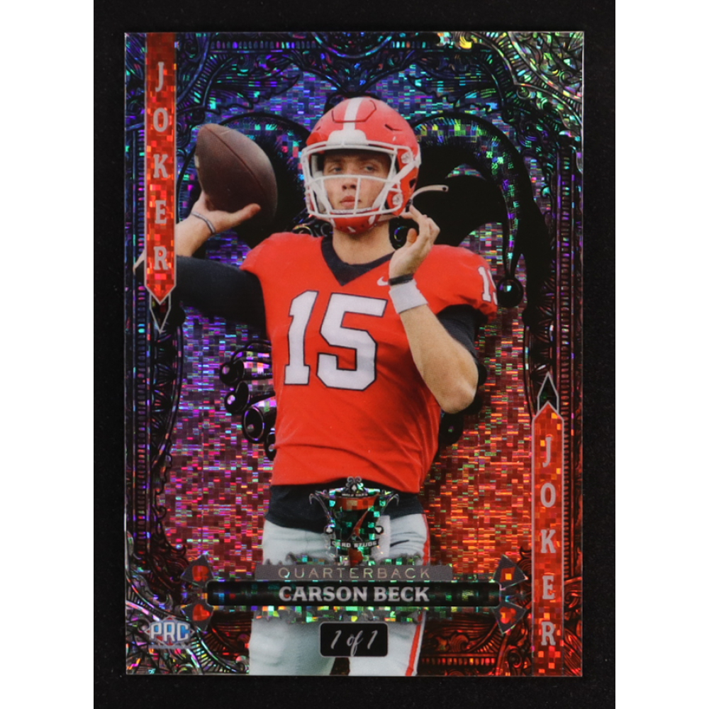 Carson Beck 2024 Wild Card 7 Card Studs Jokers Wild RedBlue Mini Boxes Foil Board #7JW-CB #1/1 RC at PristineAuction.com