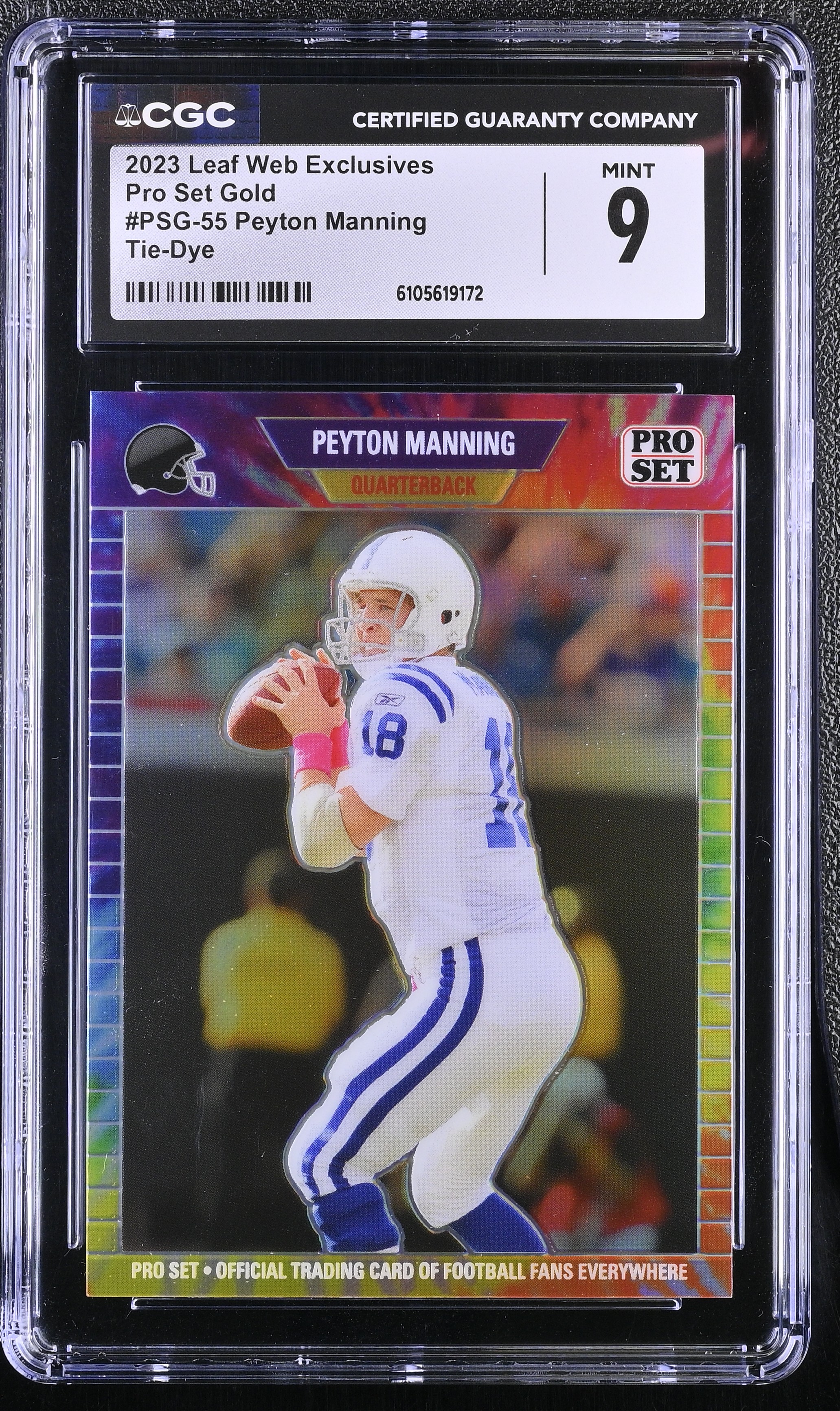 Peyton Manning 2023 Leaf Web Exclusives Pro Set Rainbow #PSG55 #1/5 (CGC 9) at PristineAuction.com Peyton Manning 2023 Leaf Web Exclusives Pro Set Rainbow #PSG55 #1/5 (CGC 9) at PristineAuction.com