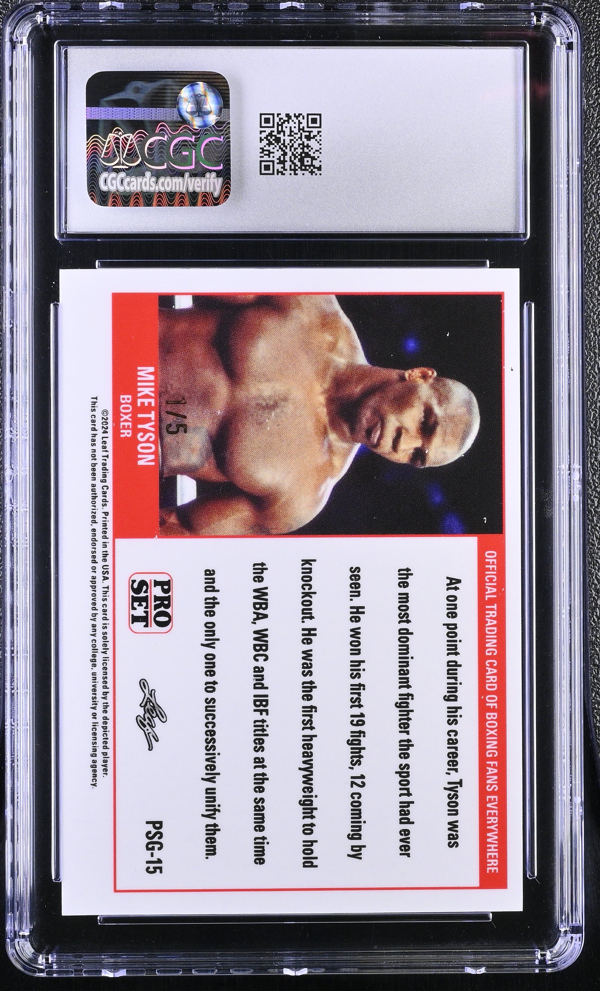 Mike Tyson 2023 Leaf Web Exclusives Pro Set Rainbow #PSG15 #1/5 (CGC 10) at PristineAuction.com Mike Tyson 2023 Leaf Web Exclusives Pro Set Rainbow #PSG15 #1/5 (CGC 10) at PristineAuction.com