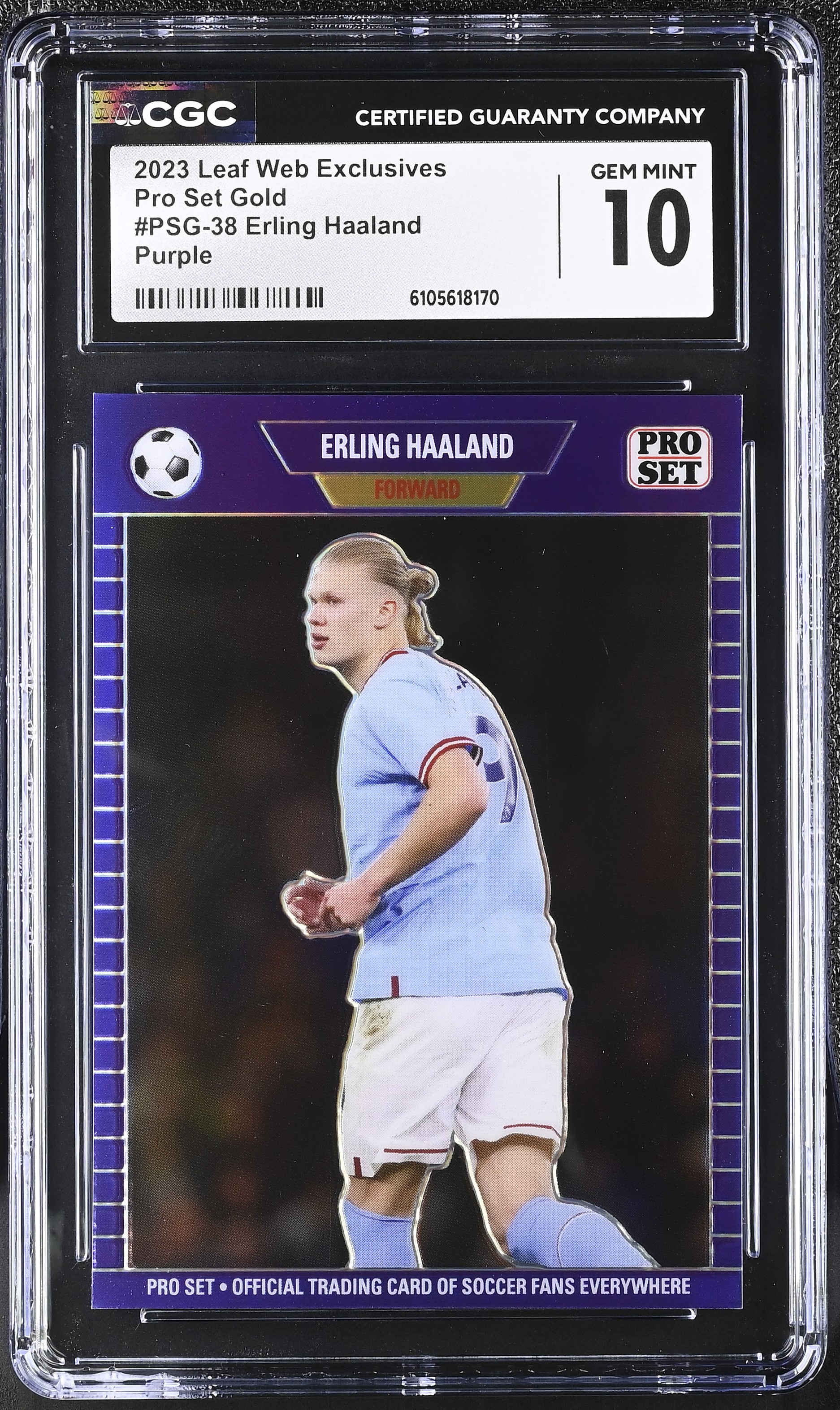 Erling Haaland 2023 Leaf Web Exclusives Pro Set Purple #PSG38 #11/15 (CGC 10) at PristineAuction.com Erling Haaland 2023 Leaf Web Exclusives Pro Set Purple #PSG38 #11/15 (CGC 10) at PristineAuction.com