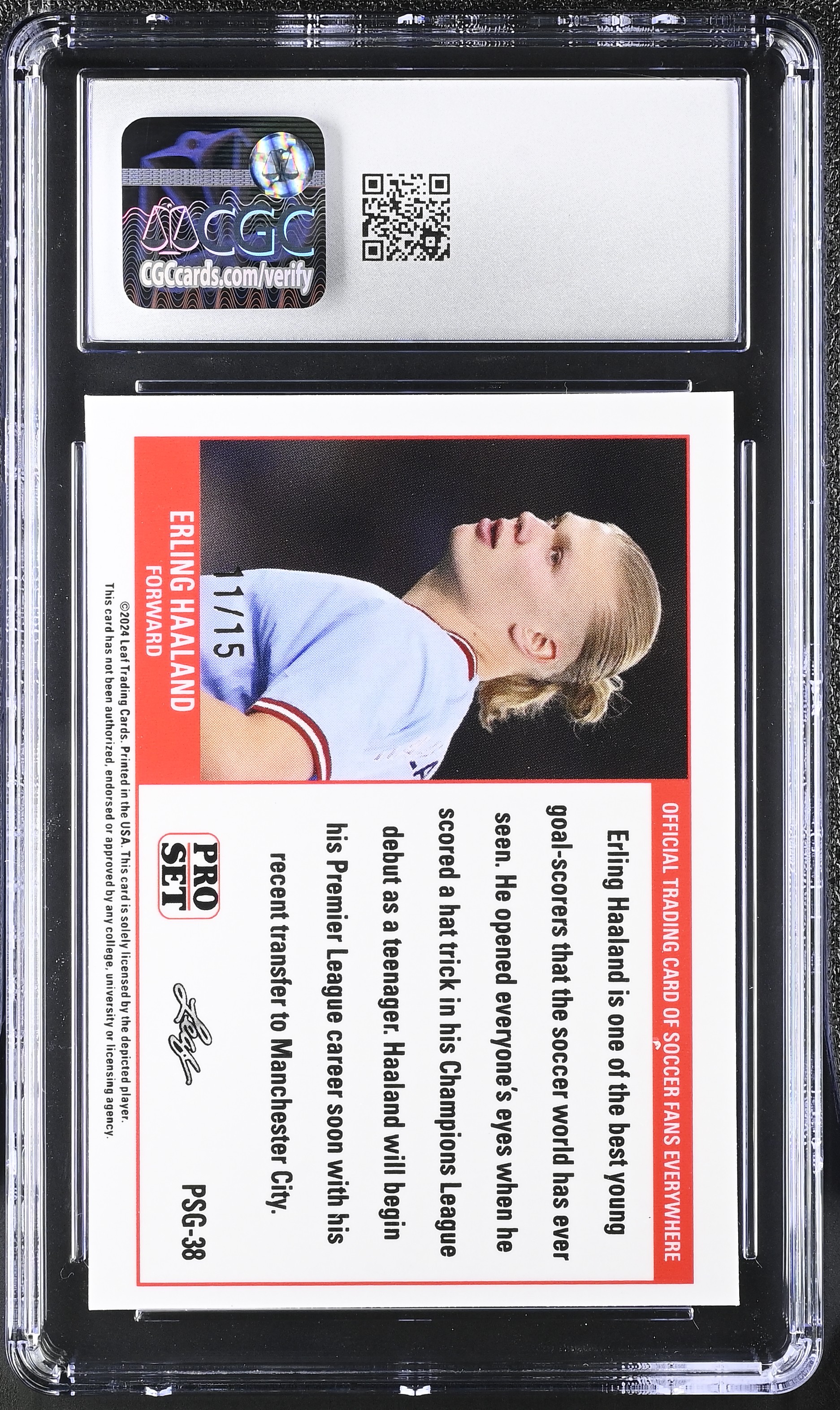 Erling Haaland 2023 Leaf Web Exclusives Pro Set Purple #PSG38 #11/15 (CGC 10) at PristineAuction.com Erling Haaland 2023 Leaf Web Exclusives Pro Set Purple #PSG38 #11/15 (CGC 10) at PristineAuction.com