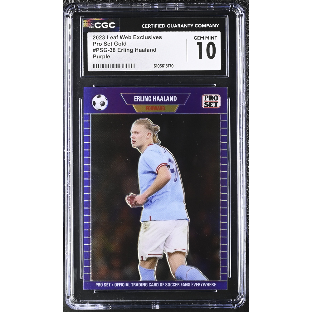 Erling Haaland 2023 Leaf Web Exclusives Pro Set Purple #PSG38 #11/15 (CGC 10) at PristineAuction.com