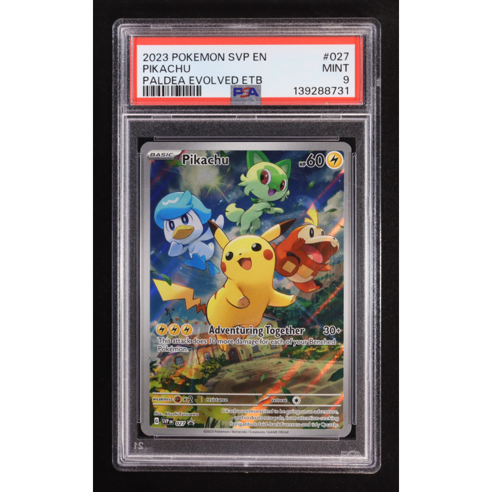 Pikachu 2023 Pokemon TCG Scarlet & Violet Black Star Promos Elite Trainer Box Paldea Evolved #027 (PSA 9) at PristineAuction.com