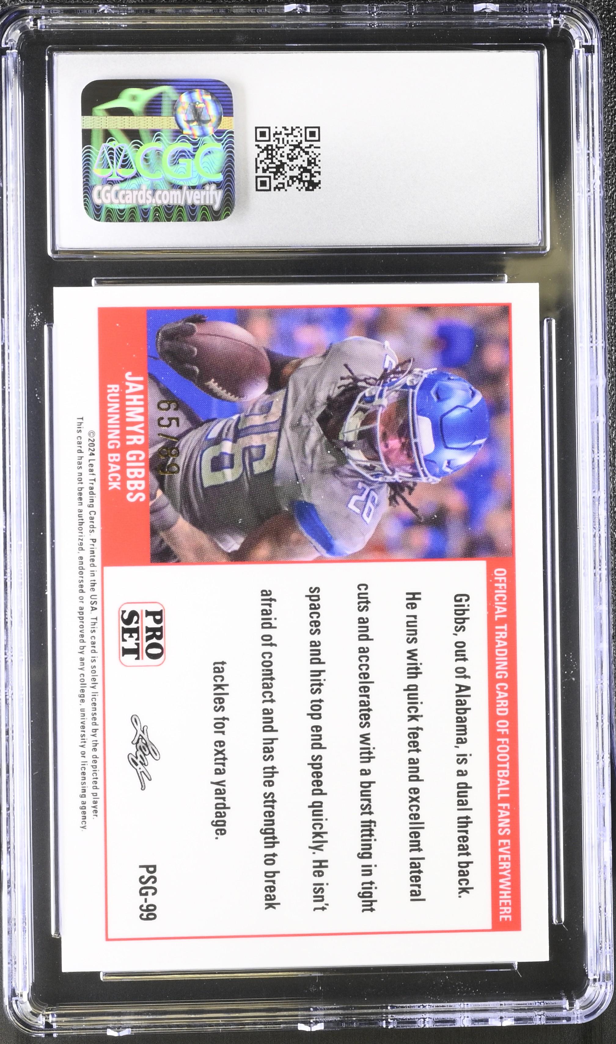 Jahmyr Gibbs 2023 Leaf Web Exclusives Pro Set Red #PSG99 RC #65/89 (CGC 10) at PristineAuction.com Jahmyr Gibbs 2023 Leaf Web Exclusives Pro Set Red #PSG99 RC #65/89 (CGC 10) at PristineAuction.com