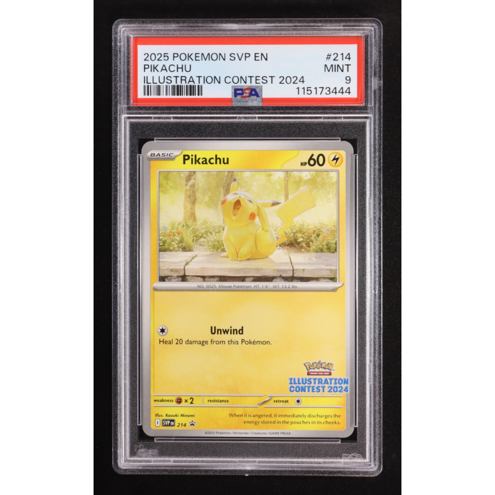 Pikachu 2025 Pokemon TCG Scarlet & Violet Black Star Promos Illustration Contest #214 (PSA 9) at PristineAuction.com