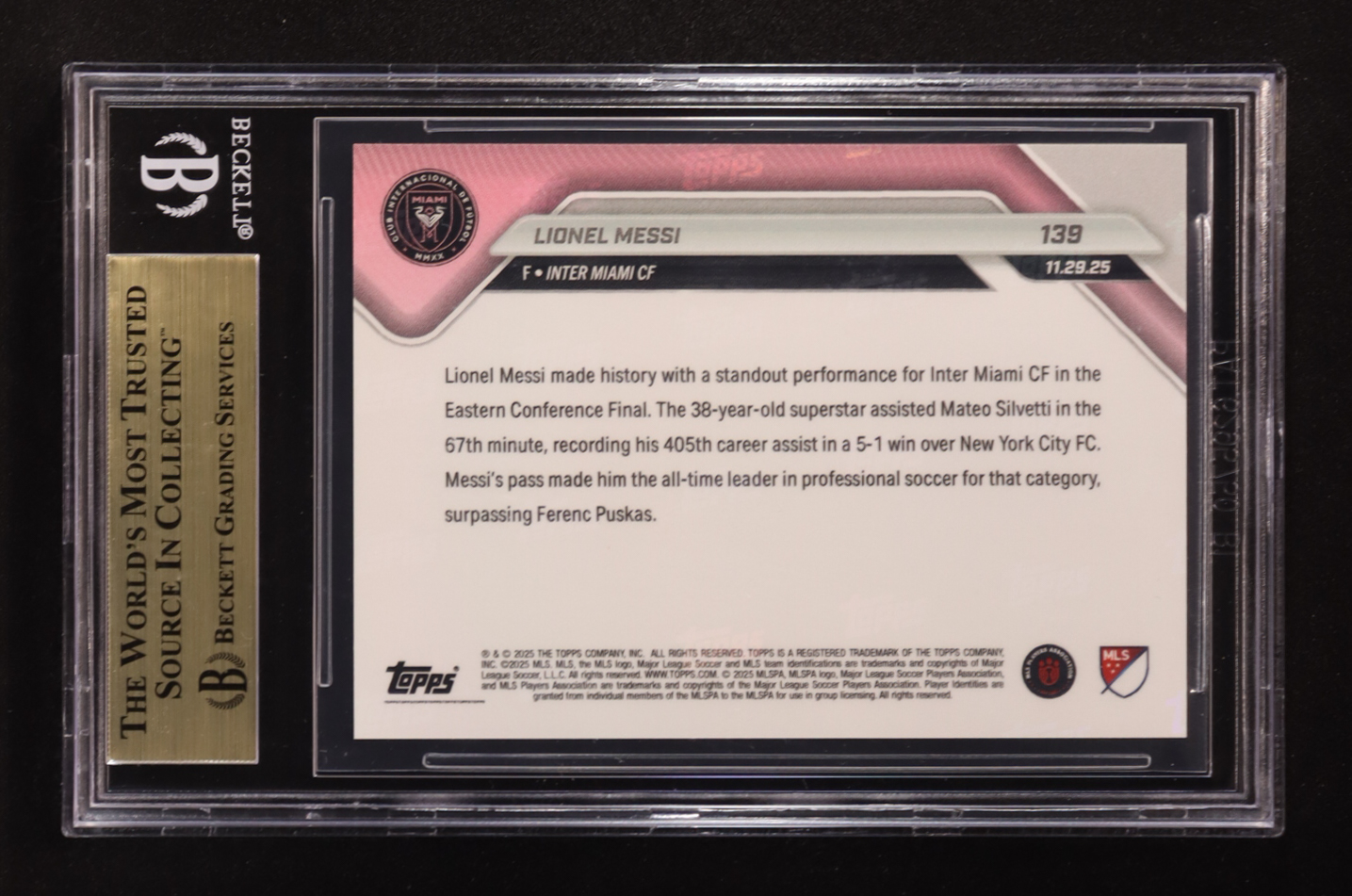 Lionel Messi 2025 Topps Now MLS #139 (BGS 9.5) at PristineAuction.com Lionel Messi 2025 Topps Now MLS #139 (BGS 9.5) at PristineAuction.com