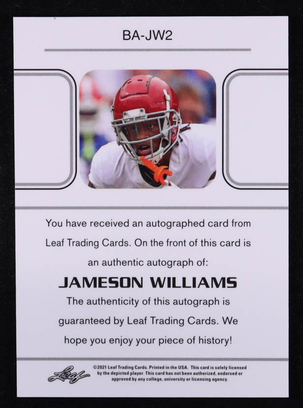 Jameson Williams 2021 Leaf Bronze Signatures #BAJW2 #04/99 RC at PristineAuction.com Jameson Williams 2021 Leaf Bronze Signatures #BAJW2 #04/99 RC at PristineAuction.com