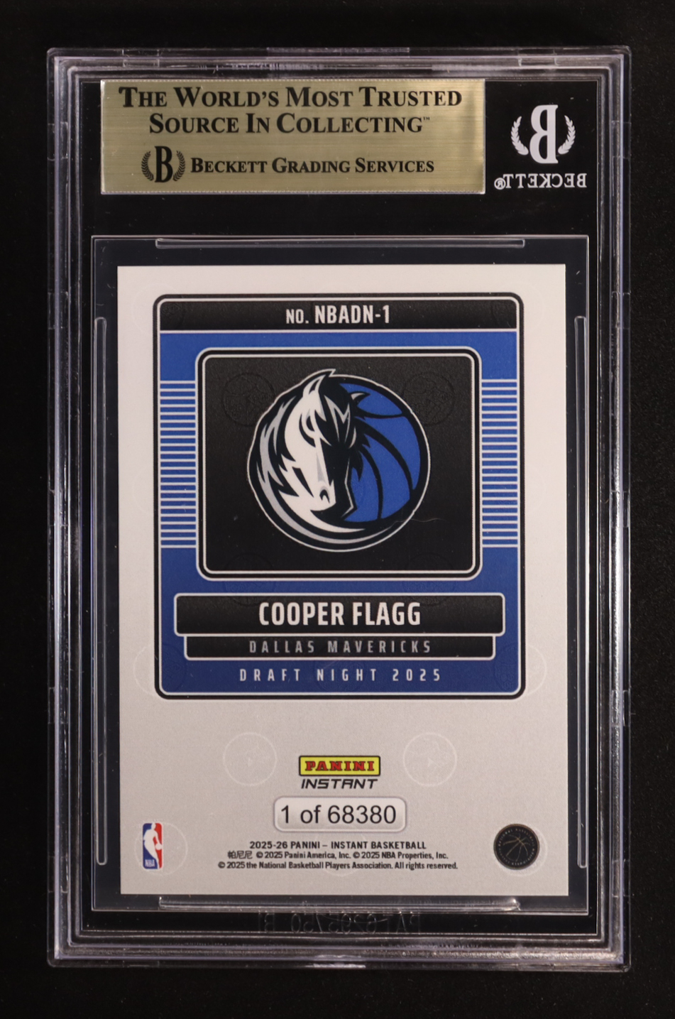 Cooper Flagg 2025-26 Panini Instant Draft Night #NBADN-1 RC #1/68380 (BGS 9.5) at PristineAuction.com Cooper Flagg 2025-26 Panini Instant Draft Night #NBADN-1 RC #1/68380 (BGS 9.5) at PristineAuction.com