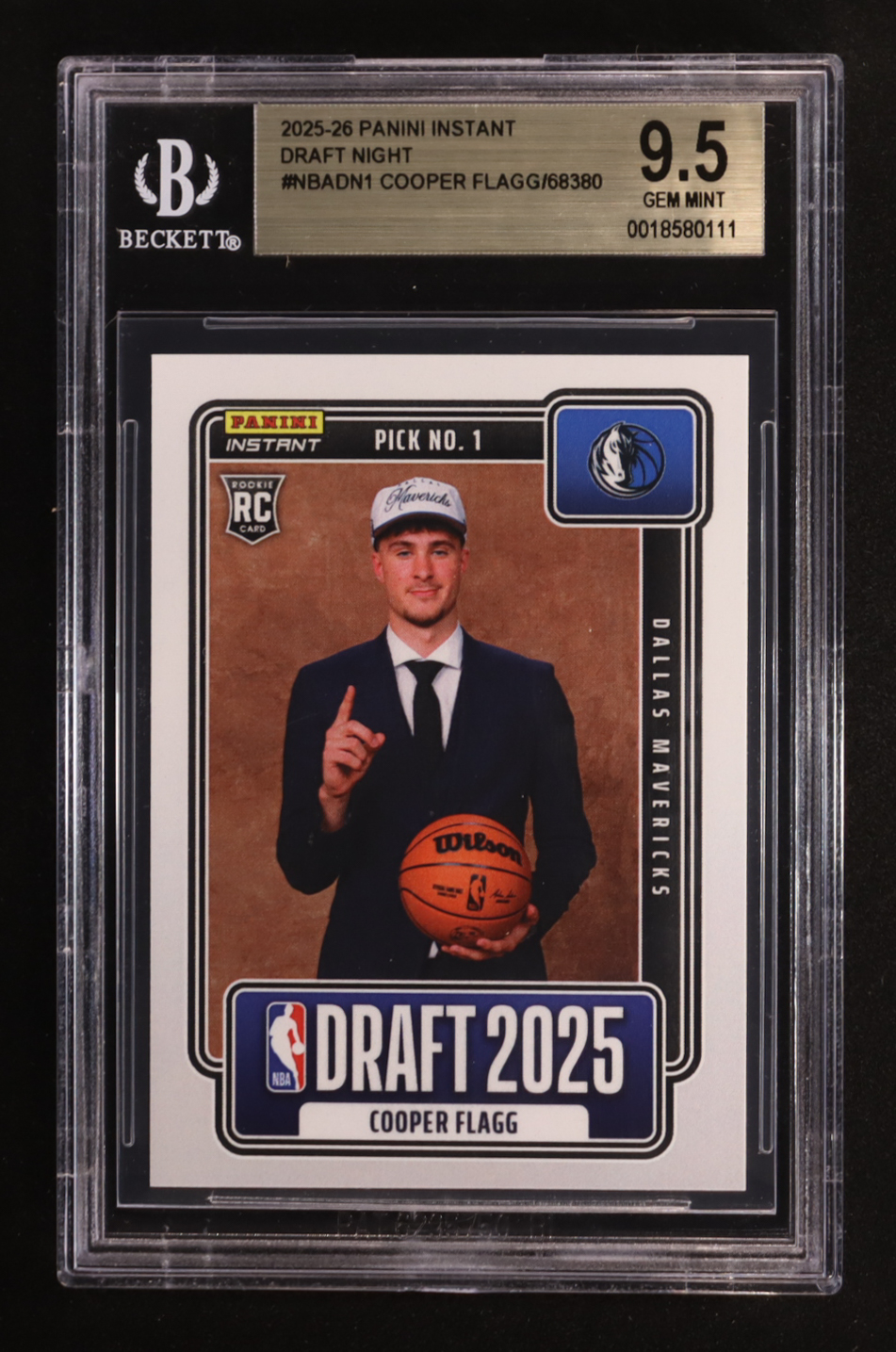Cooper Flagg 2025-26 Panini Instant Draft Night #NBADN-1 RC #1/68380 (BGS 9.5) at PristineAuction.com Cooper Flagg 2025-26 Panini Instant Draft Night #NBADN-1 RC #1/68380 (BGS 9.5) at PristineAuction.com