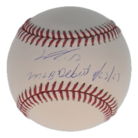 Junior Caminero Signed OML Baseball Inscribed "MLB Debut 9/23/23" (JSA) at PristineAuction.com