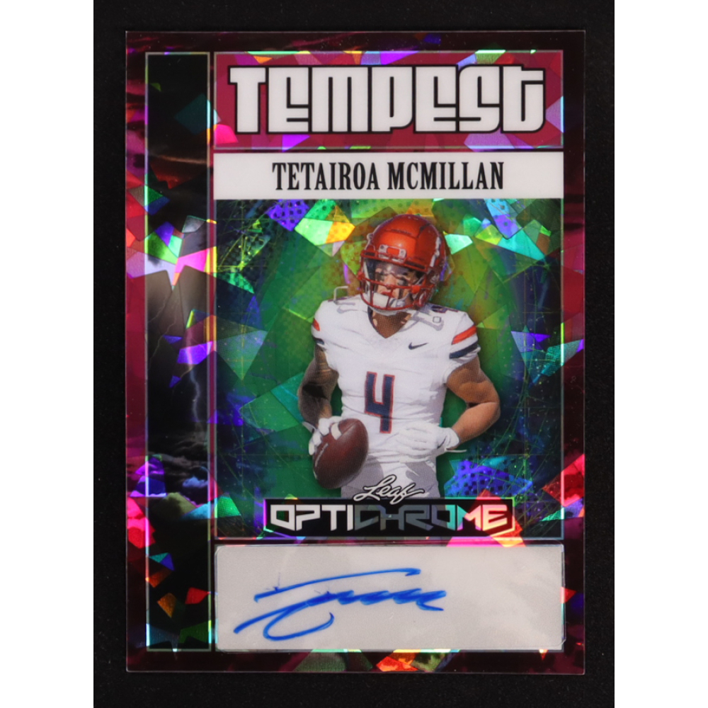 Tetairoa McMillan 2025 Leaf Optichrome Metal Tempest Autographs Crystal Pink #TATMM #8/8 at PristineAuction.com