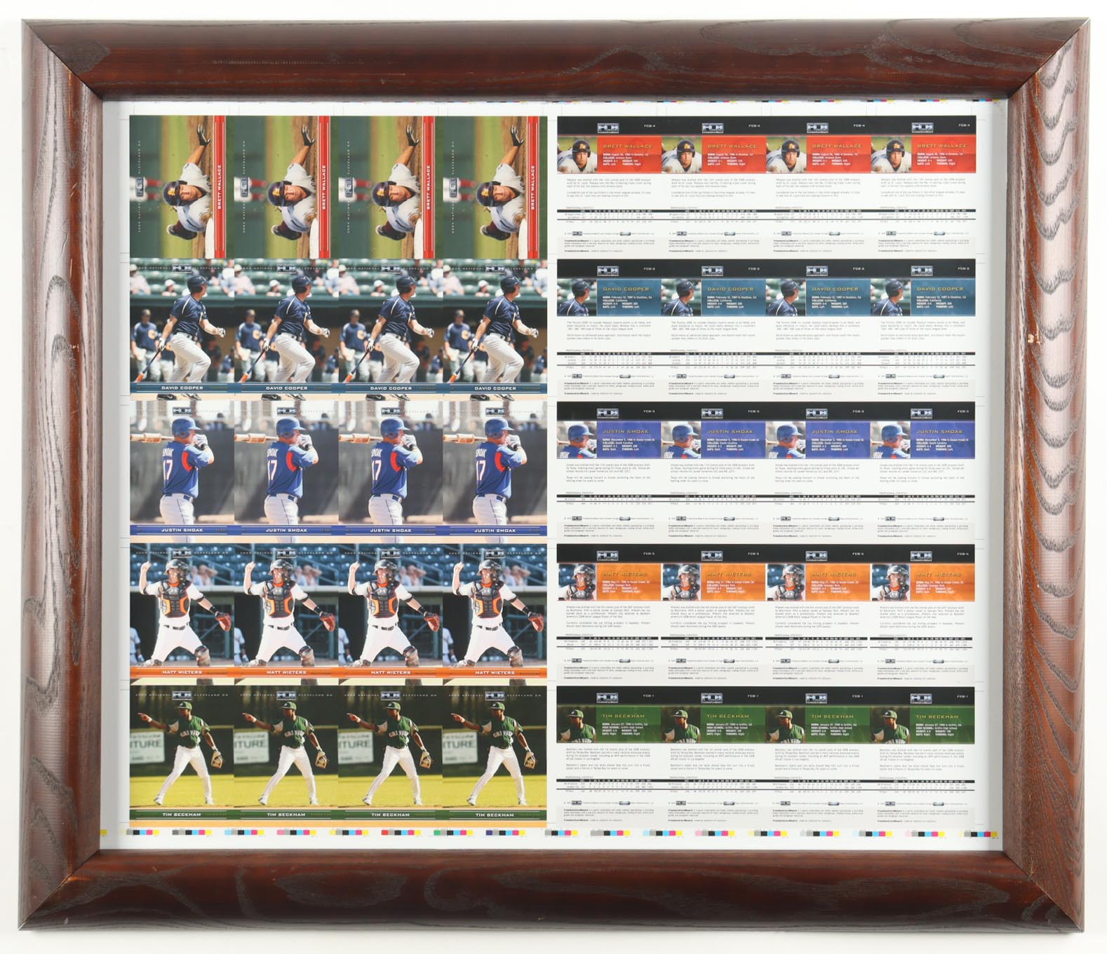 Brett Wallace / David Cooper / Justin Smoak / Matt Wieters / Tim Beckham Custom Framed 2009 FCB Uncut Sheet of (20) Cards at PristineAuction.com Brett Wallace / David Cooper / Justin Smoak / Matt Wieters / Tim Beckham Custom Framed 2009 FCB Uncut Sheet of (20) Cards at PristineAuction.com