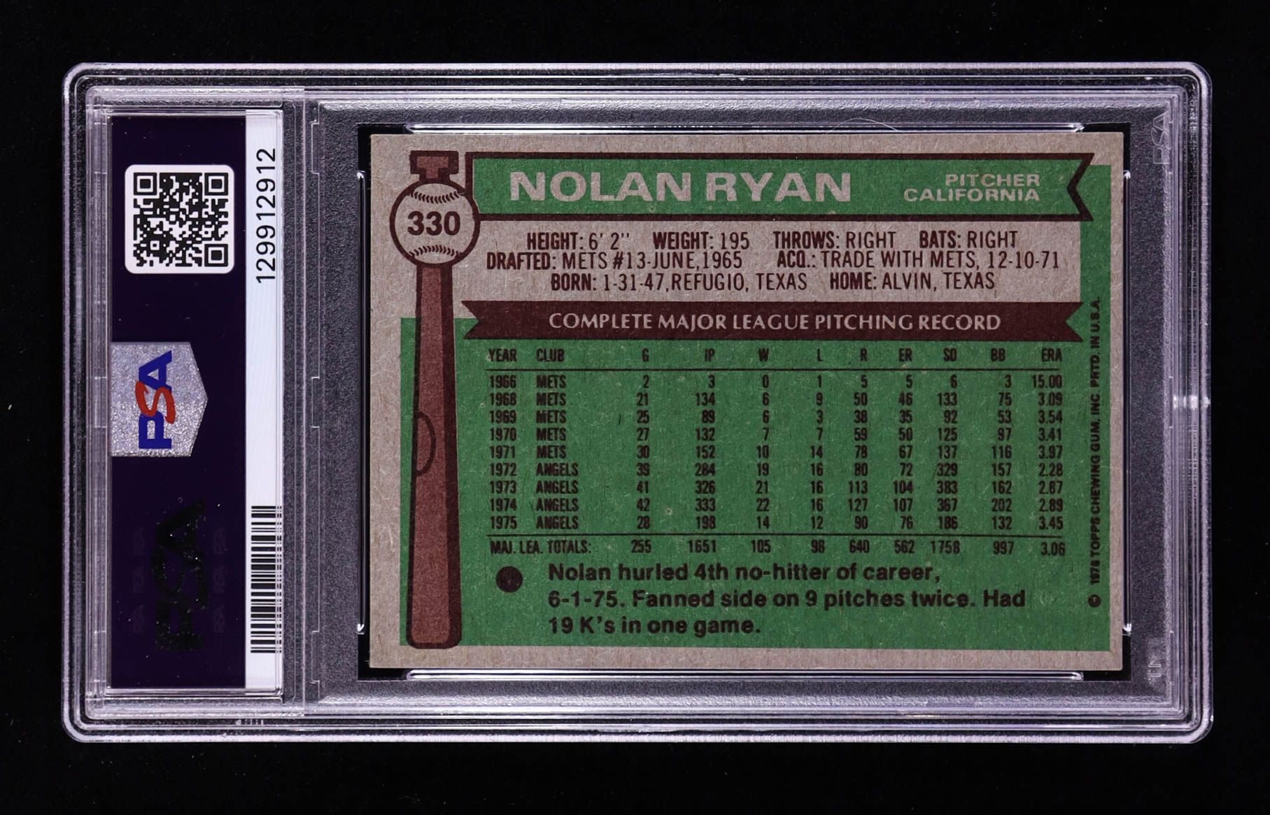 Nolan Ryan 1976 Topps #330 (PSA 6) at PristineAuction.com Nolan Ryan 1976 Topps #330 (PSA 6) at PristineAuction.com