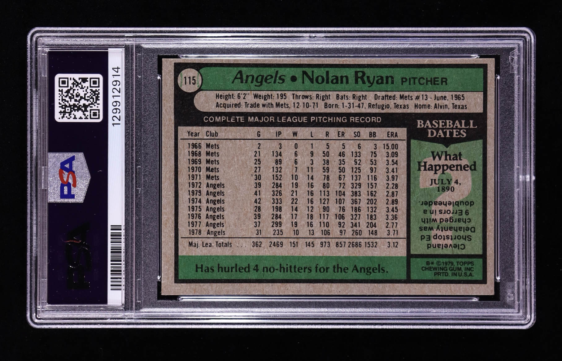 Nolan Ryan 1979 Topps #115 (PSA 8) at PristineAuction.com Nolan Ryan 1979 Topps #115 (PSA 8) at PristineAuction.com