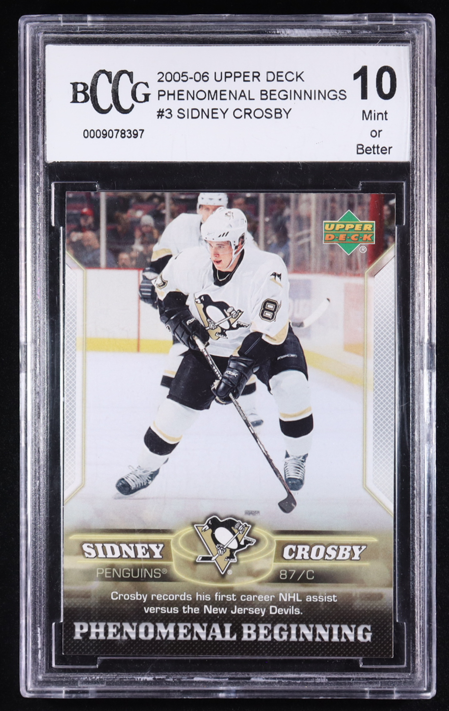 Sidney Crosby 2005-06 Upper Deck Phenomenal Beginnings #3 RC (BCCG 10) at PristineAuction.com Sidney Crosby 2005-06 Upper Deck Phenomenal Beginnings #3 RC (BCCG 10) at PristineAuction.com