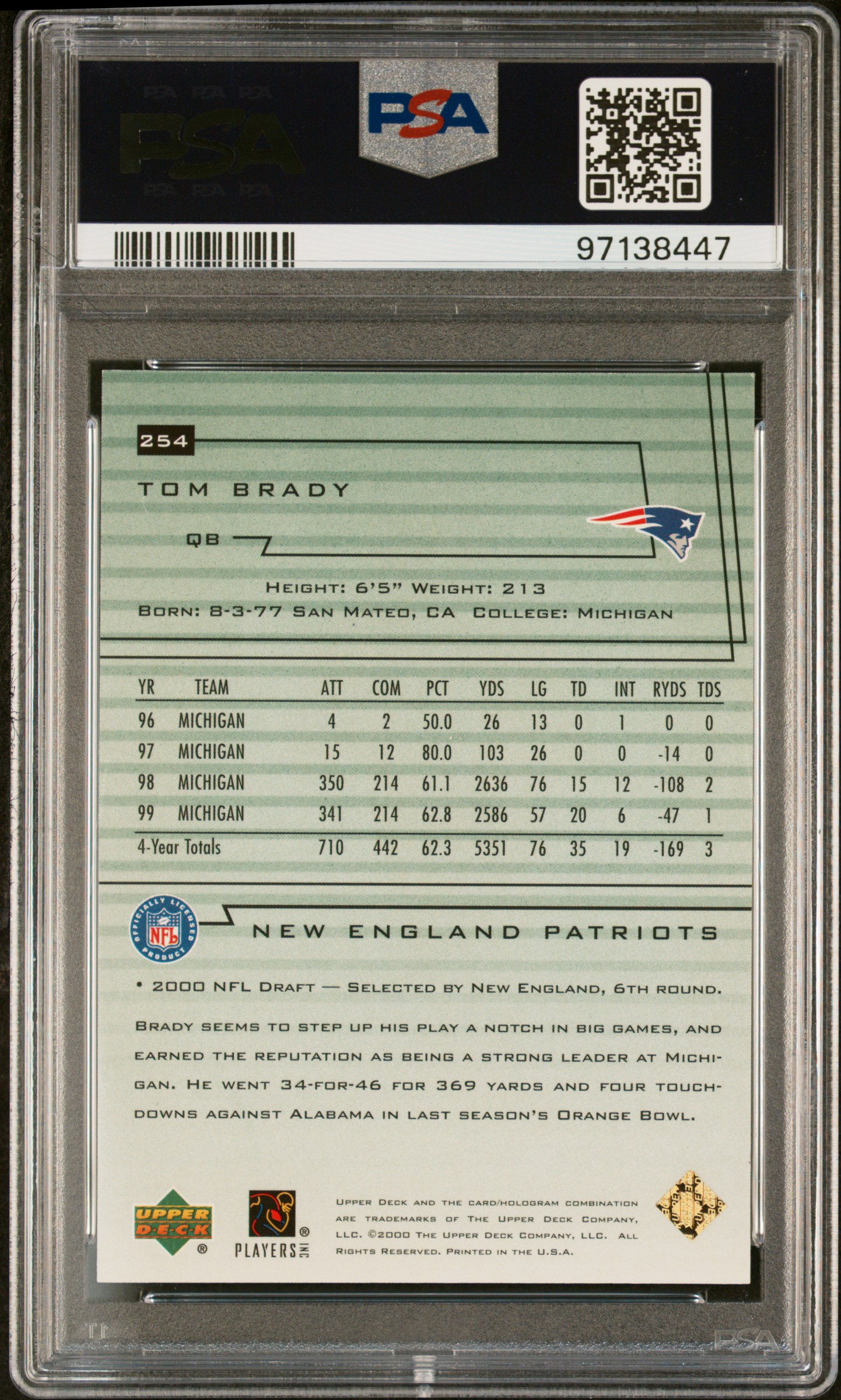 Tom Brady Signed 2000 Upper Deck Encore #254 RC (PSA | Auto 10) at PristineAuction.com Tom Brady Signed 2000 Upper Deck Encore #254 RC (PSA | Auto 10) at PristineAuction.com