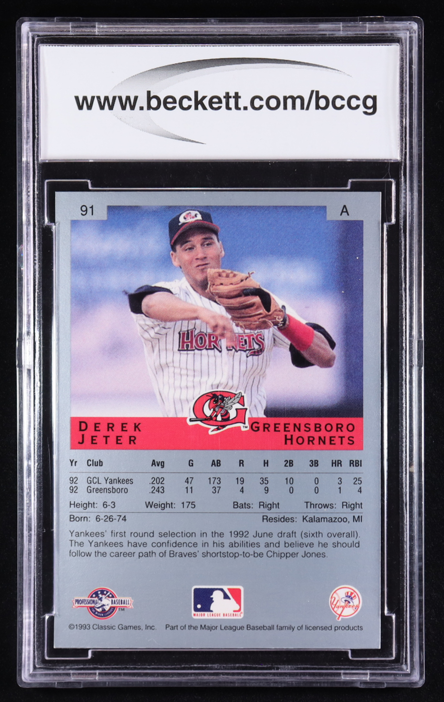 Derek Jeter 1993 Classic/Best #91 RC (BCCG 10) at PristineAuction.com Derek Jeter 1993 Classic/Best #91 RC (BCCG 10) at PristineAuction.com