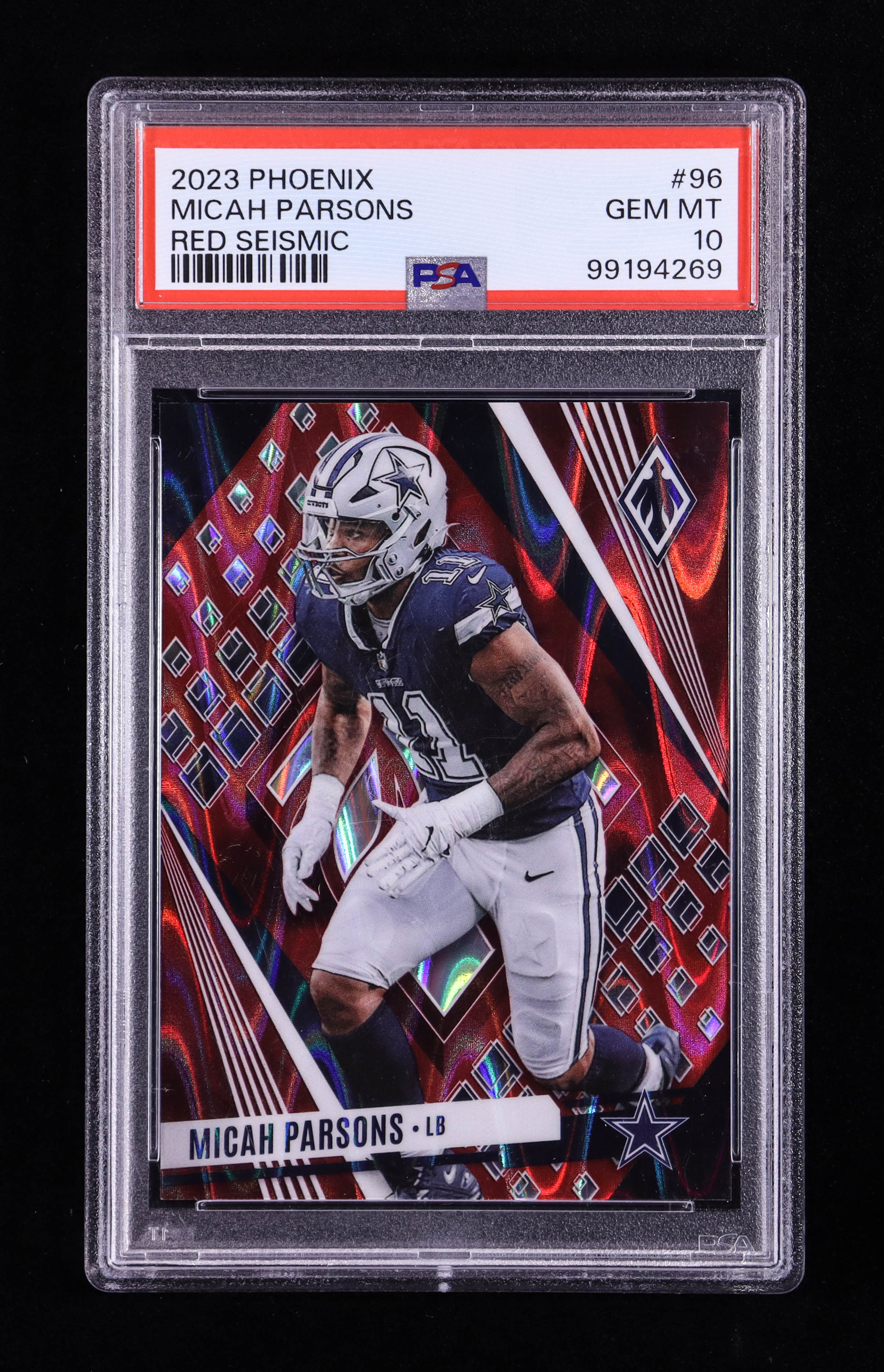 Micah Parsons 2023 Panini Phoenix Red Seismic #96 #024/199 (PSA 10) at PristineAuction.com Micah Parsons 2023 Panini Phoenix Red Seismic #96 #024/199 (PSA 10) at PristineAuction.com