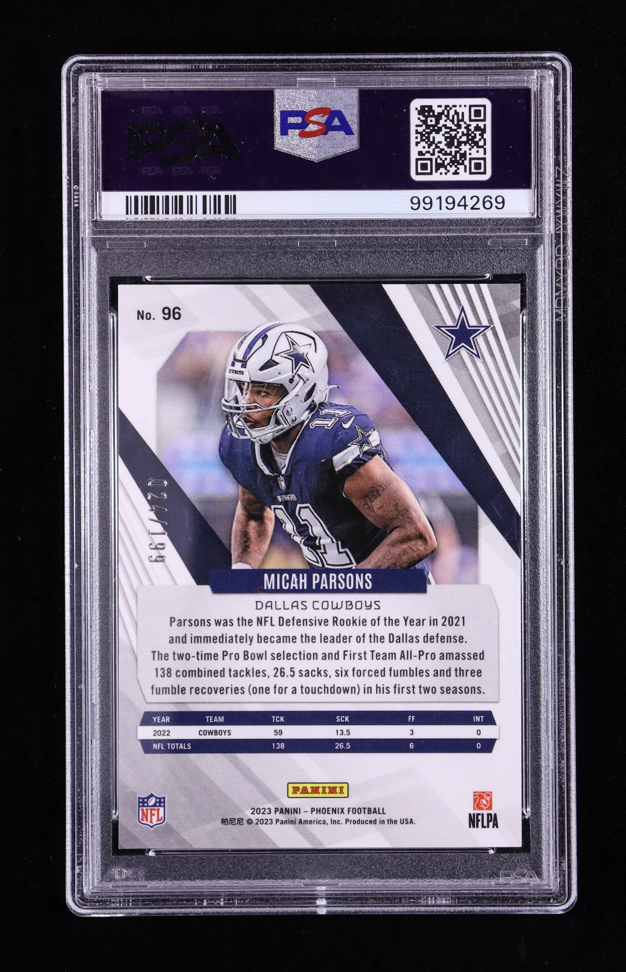 Micah Parsons 2023 Panini Phoenix Red Seismic #96 #024/199 (PSA 10) at PristineAuction.com Micah Parsons 2023 Panini Phoenix Red Seismic #96 #024/199 (PSA 10) at PristineAuction.com