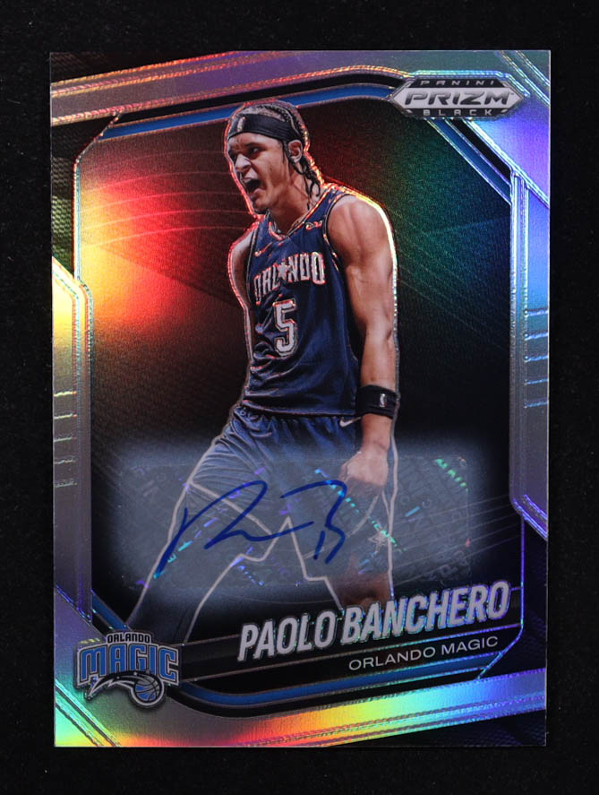 Paolo Banchero 2024-25 Panini Prizm Black Autographs Prizms Silver #117 at PristineAuction.com Paolo Banchero 2024-25 Panini Prizm Black Autographs Prizms Silver #117 at PristineAuction.com