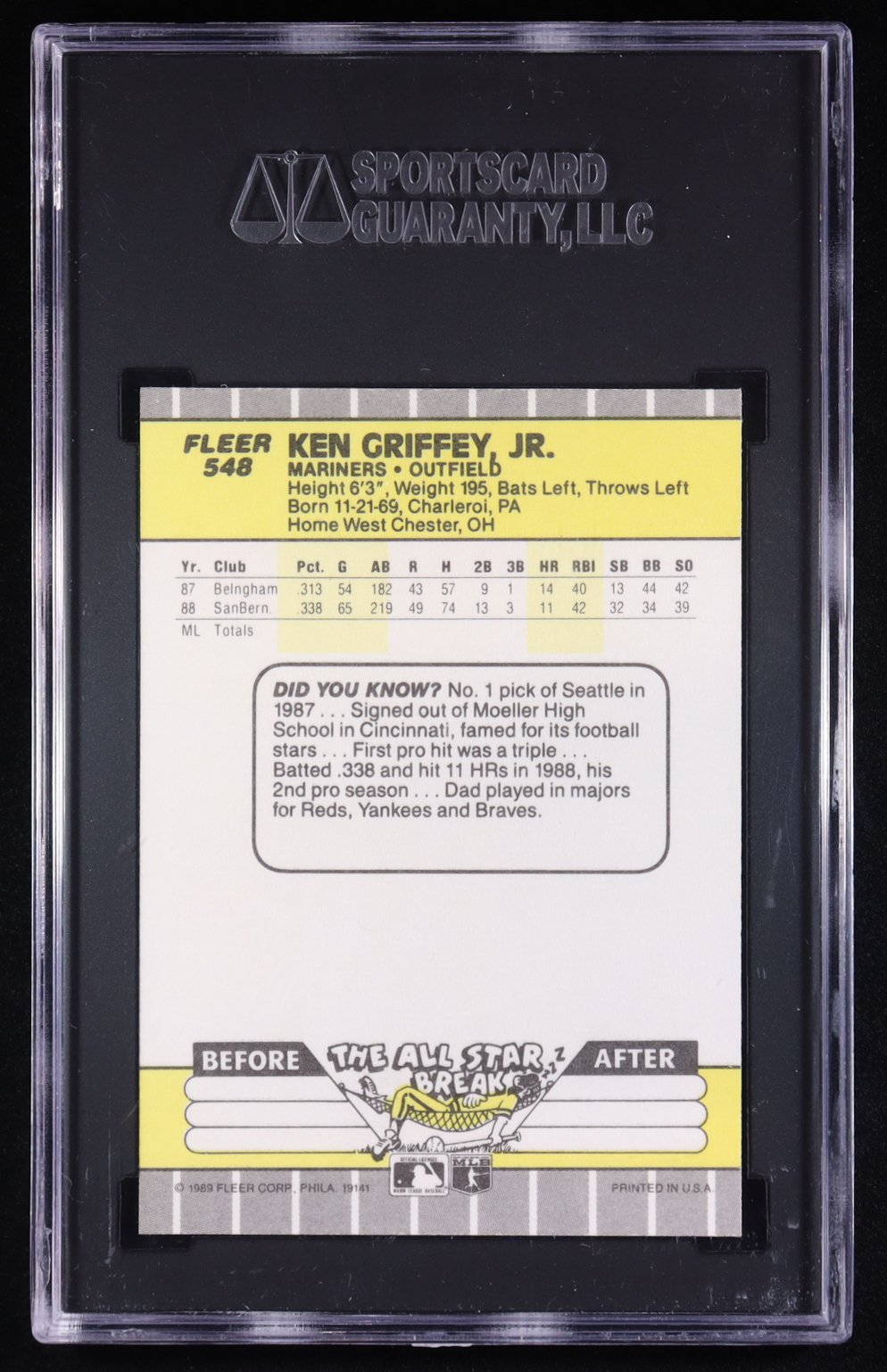Ken Griffey Jr. 1989 Fleer #548 RC (SGC 9) at PristineAuction.com Ken Griffey Jr. 1989 Fleer #548 RC (SGC 9) at PristineAuction.com
