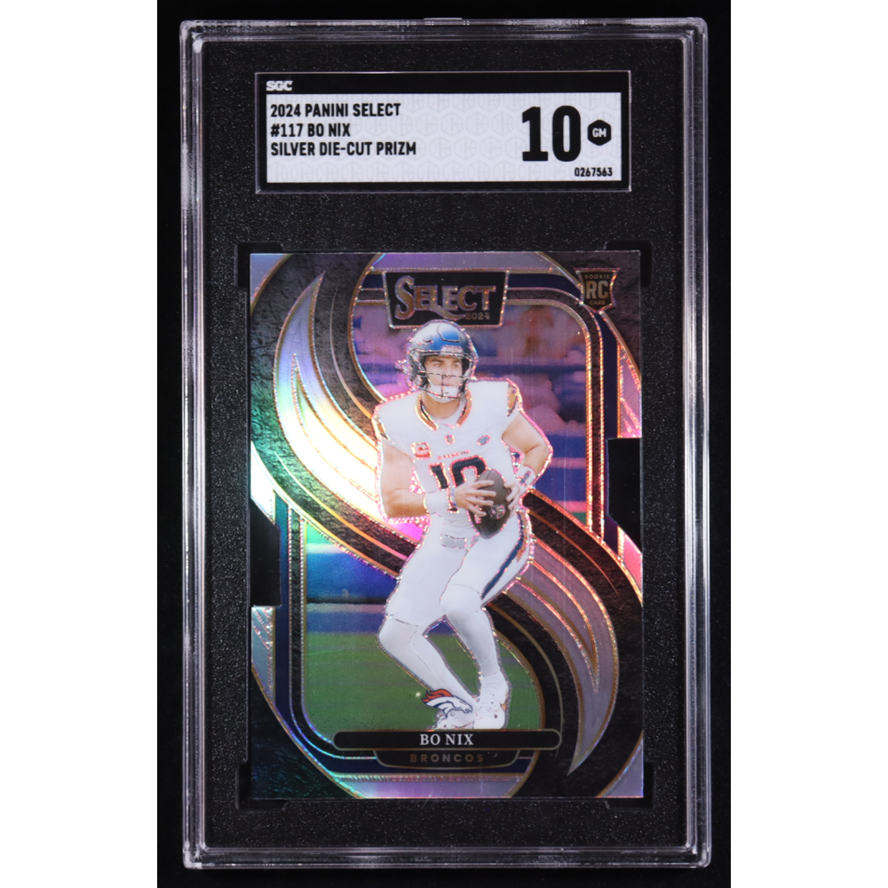 Bo Nix 2024 Panini Select Silver Die-Cut Prizm Premier Level #117 RC (SGC 10) at PristineAuction.com